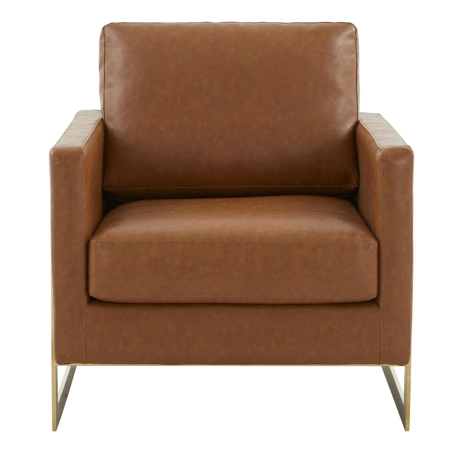 LeisureMod Lincoln Leather Accent Armchair With Gold Frame - Image 12