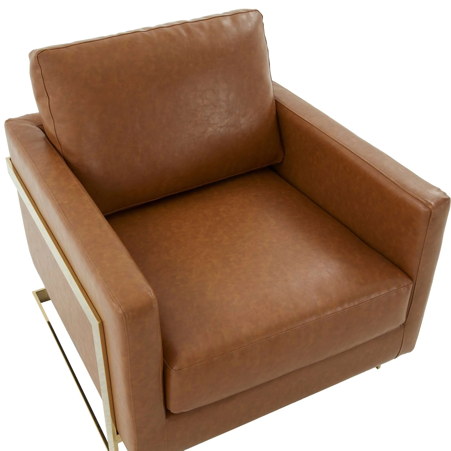 LeisureMod Lincoln Leather Accent Armchair With Gold Frame - Image 13