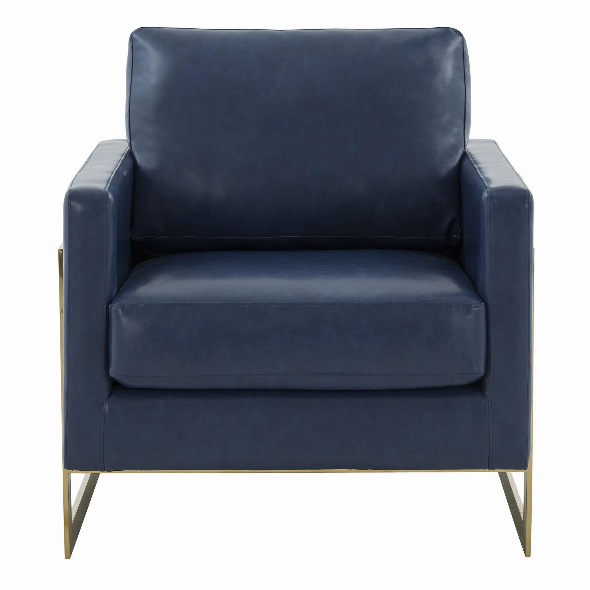 LeisureMod Lincoln Leather Accent Armchair With Gold Frame - Image 14