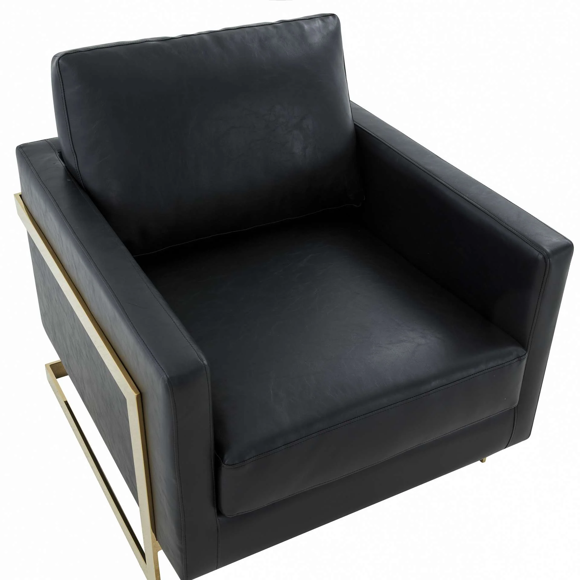 LeisureMod Lincoln Leather Accent Armchair With Gold Frame - Image 2