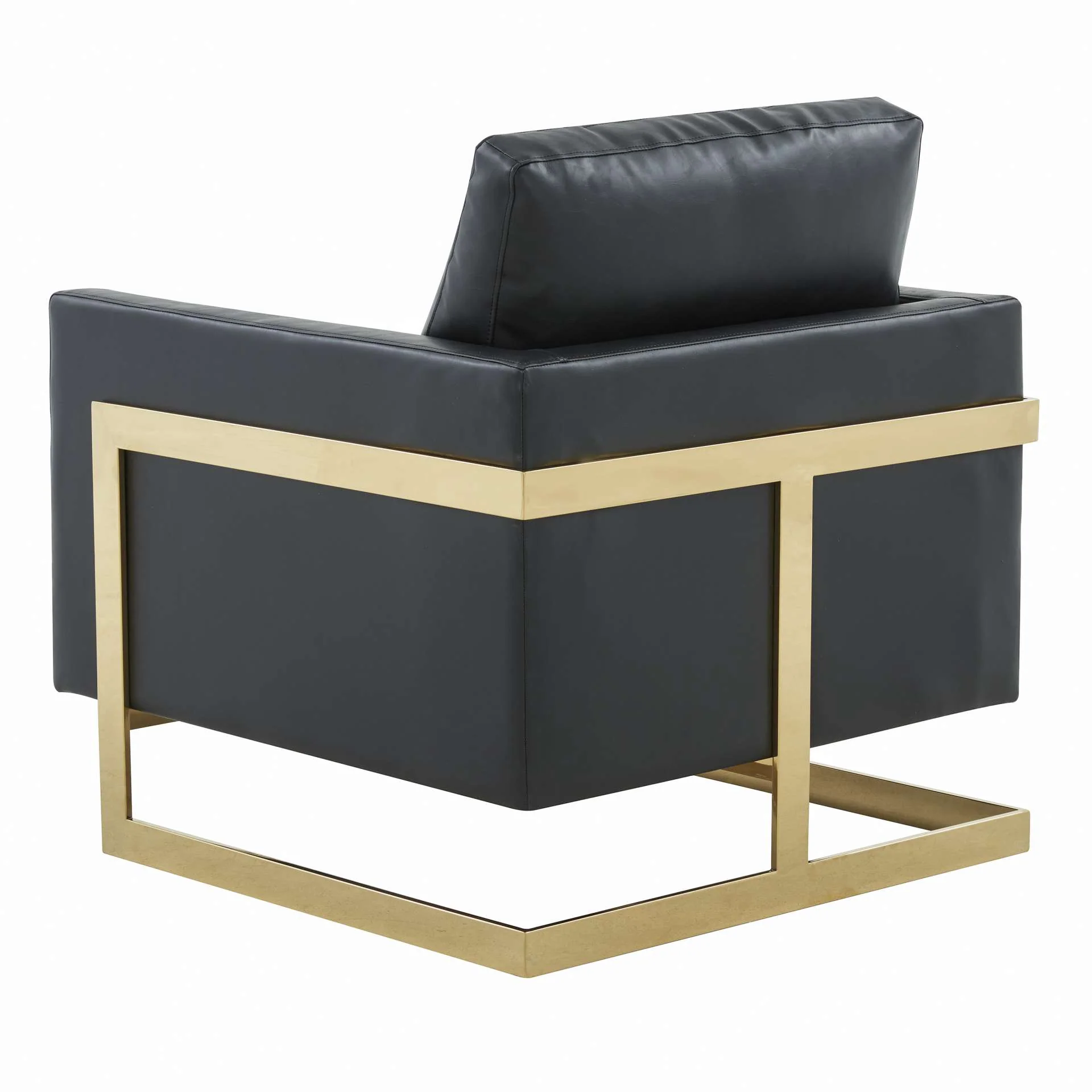 LeisureMod Lincoln Leather Accent Armchair With Gold Frame - Image 3