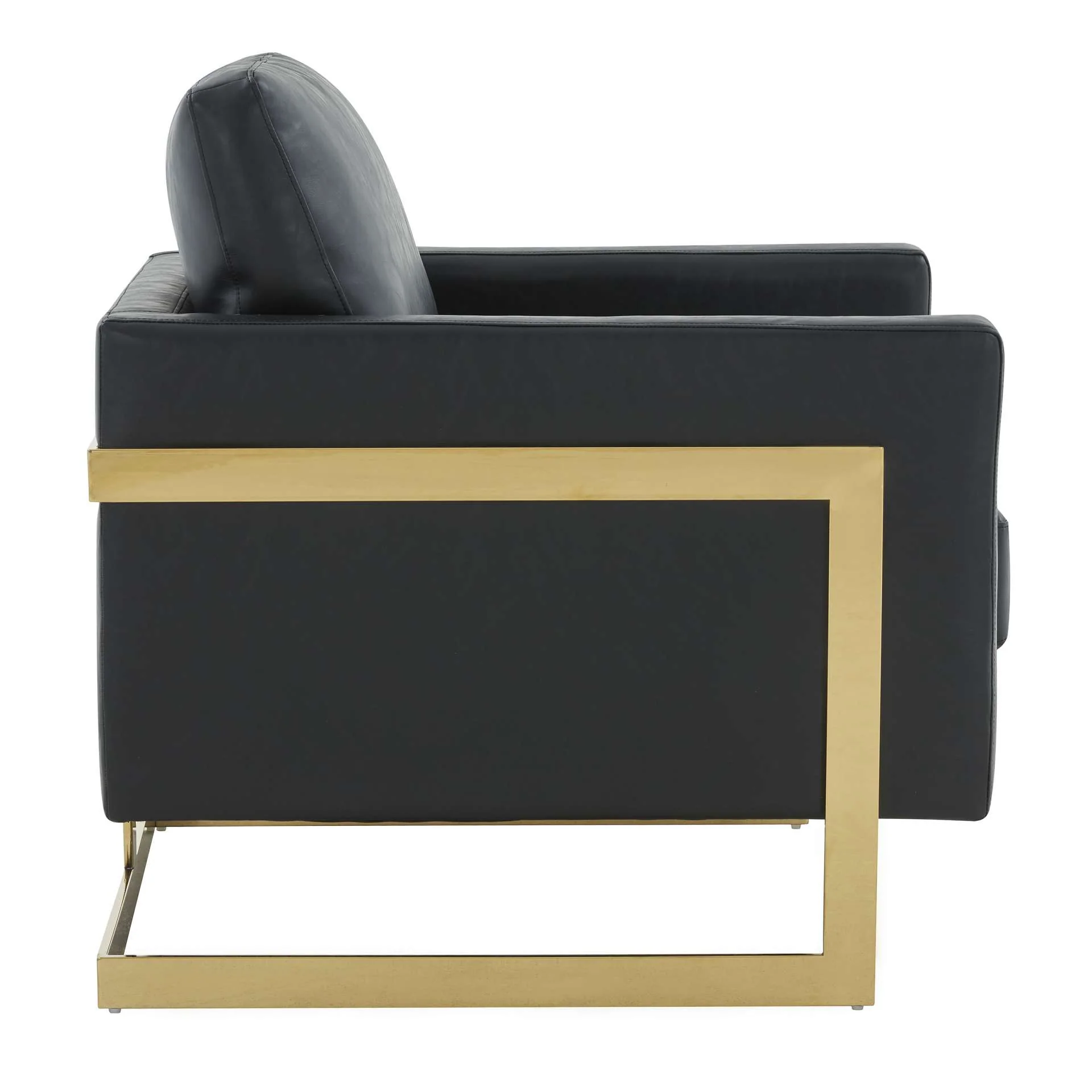 LeisureMod Lincoln Leather Accent Armchair With Gold Frame - Image 4
