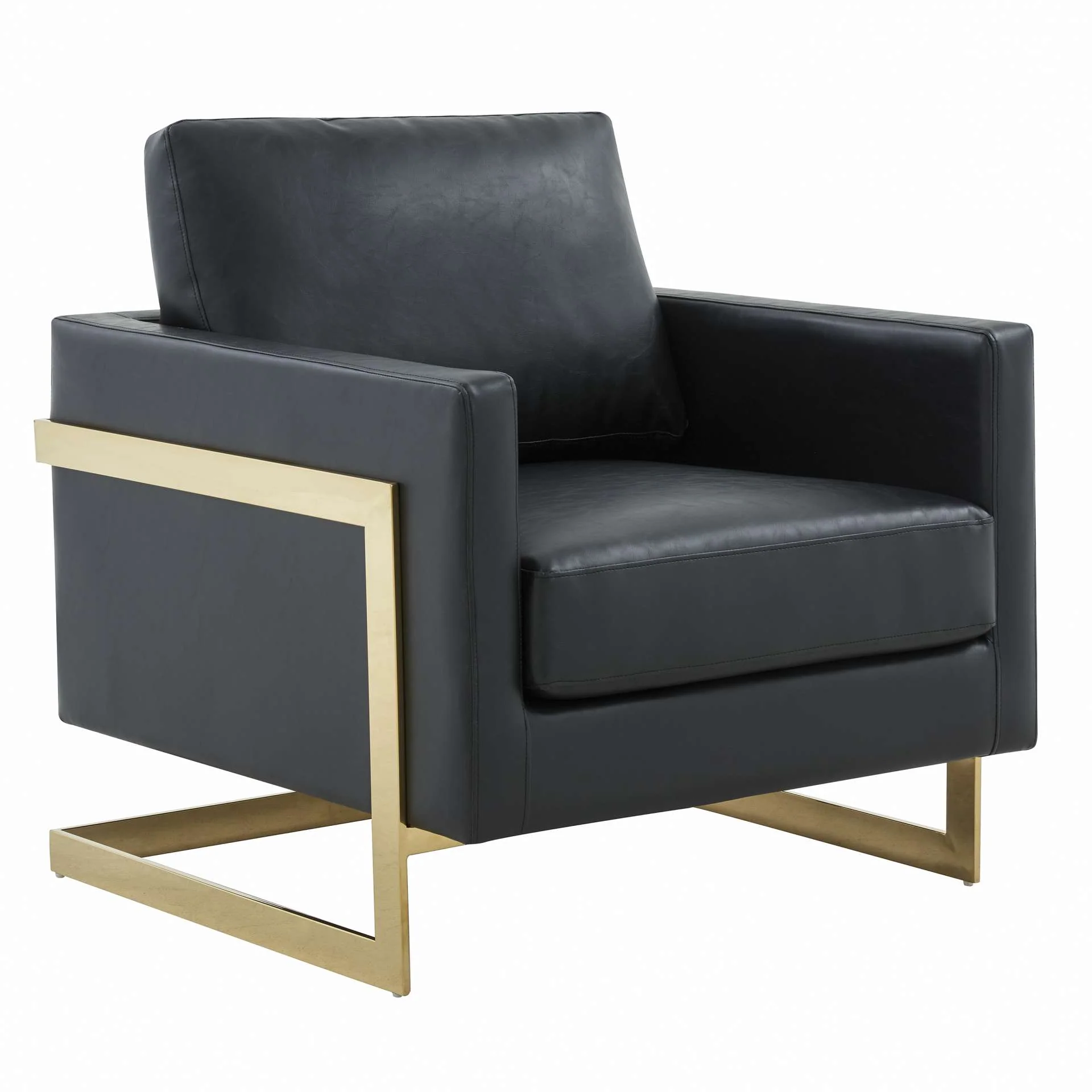 LeisureMod Lincoln Leather Accent Armchair With Gold Frame - Image 5