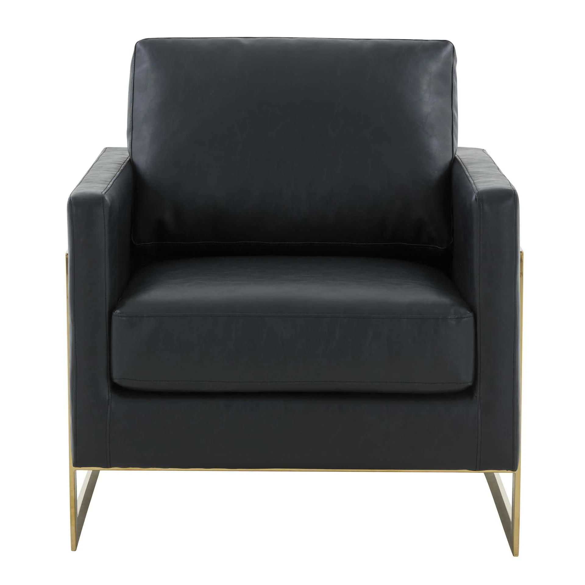 LeisureMod Lincoln Leather Accent Armchair With Gold Frame - Image 6