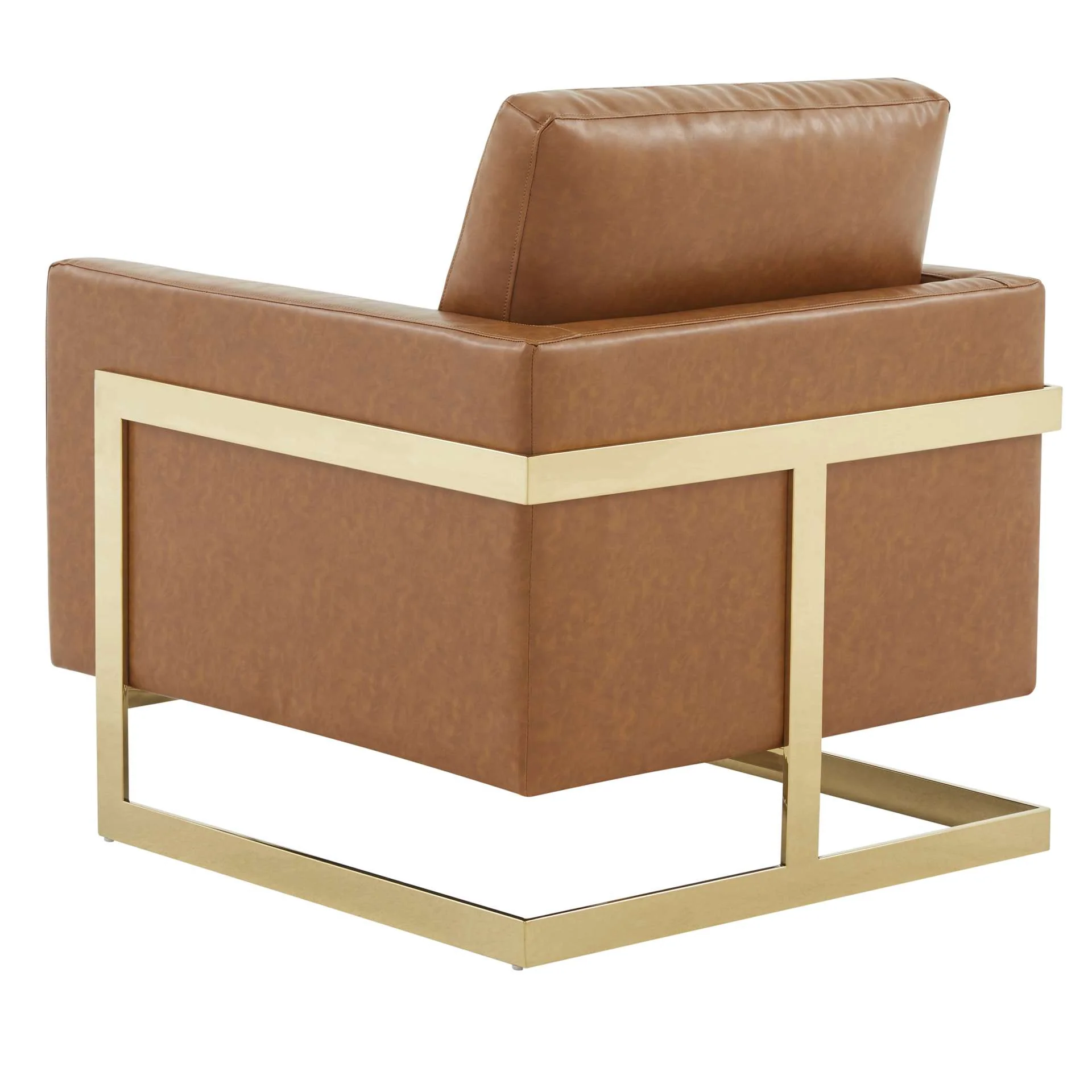 LeisureMod Lincoln Leather Accent Armchair With Gold Frame - Image 8