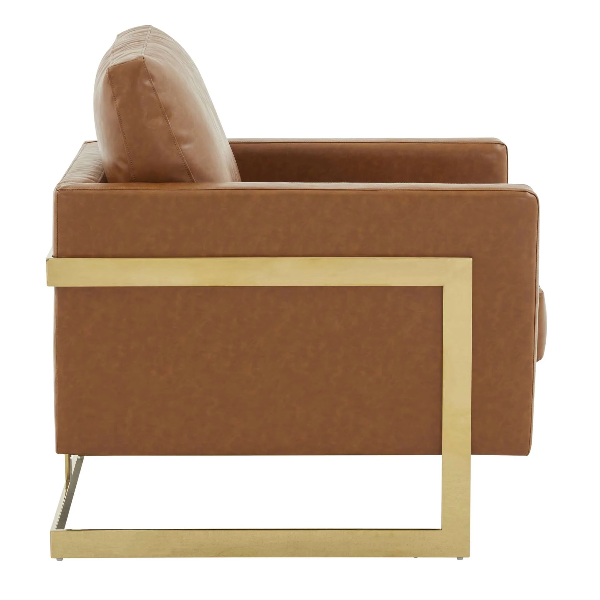 LeisureMod Lincoln Leather Accent Armchair With Gold Frame - Image 9