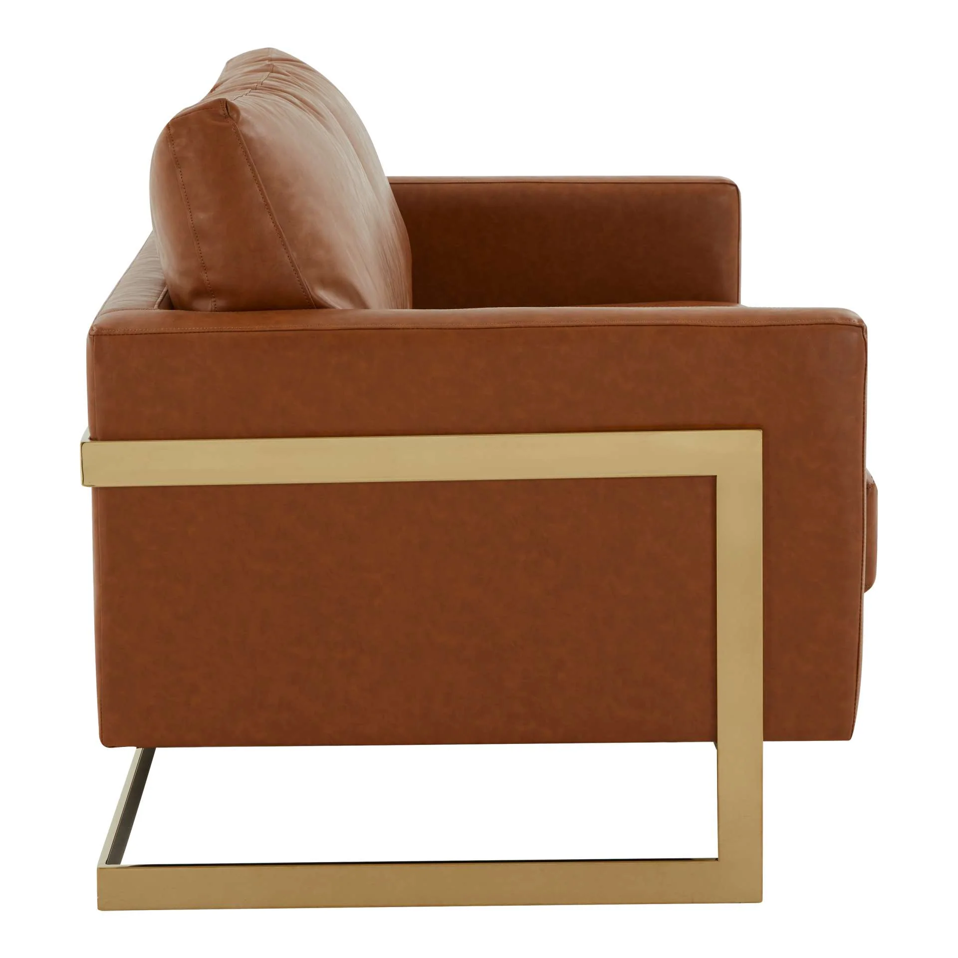LeisureMod Lincoln Modern Mid-Century Upholstered Leather Loveseat with Gold Frame - Image 10