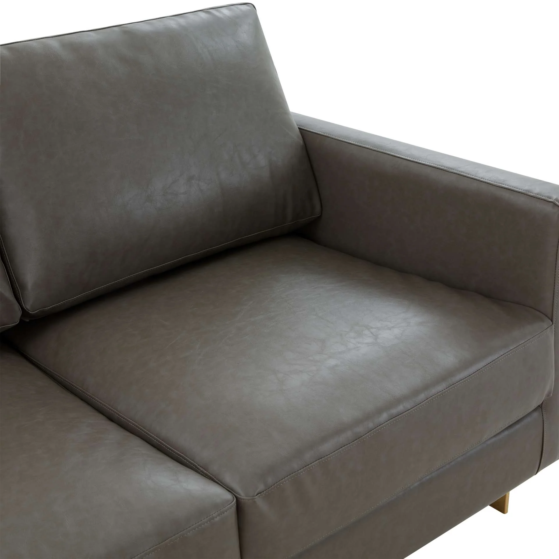 LeisureMod Lincoln Modern Mid-Century Upholstered Leather Loveseat with Gold Frame - Image 14