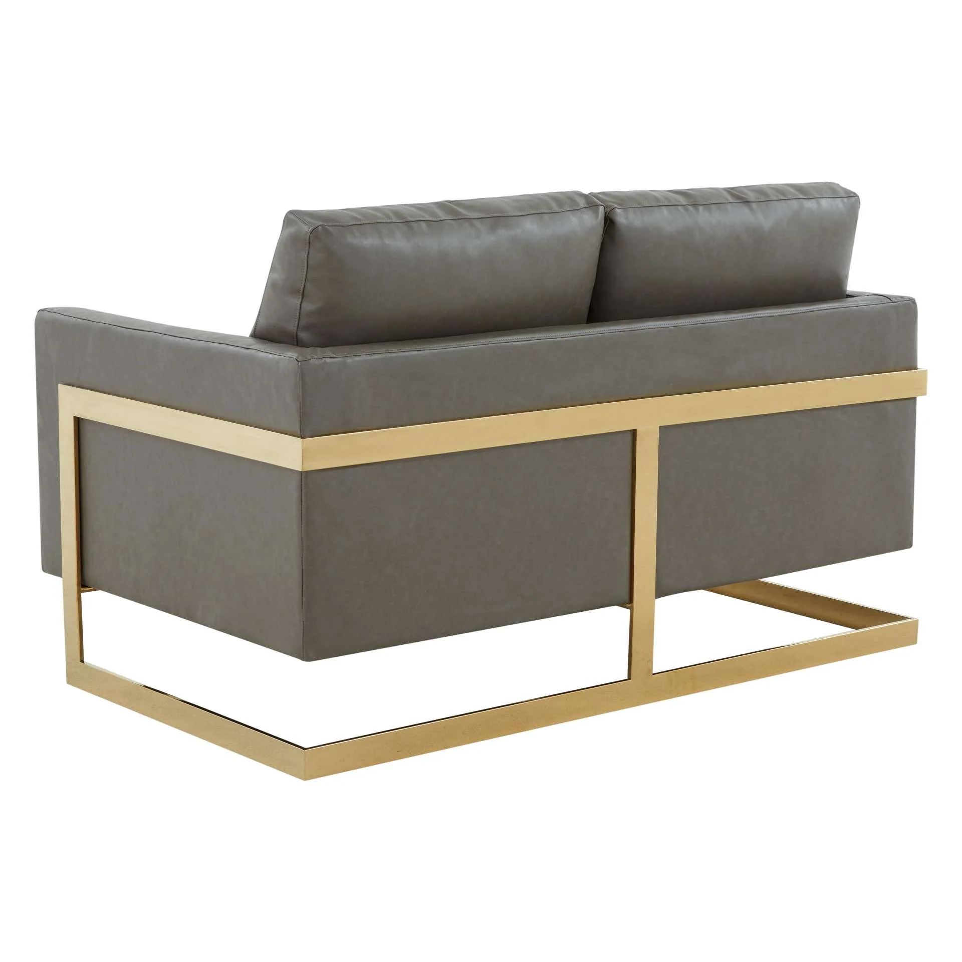 LeisureMod Lincoln Modern Mid-Century Upholstered Leather Loveseat with Gold Frame - Image 15