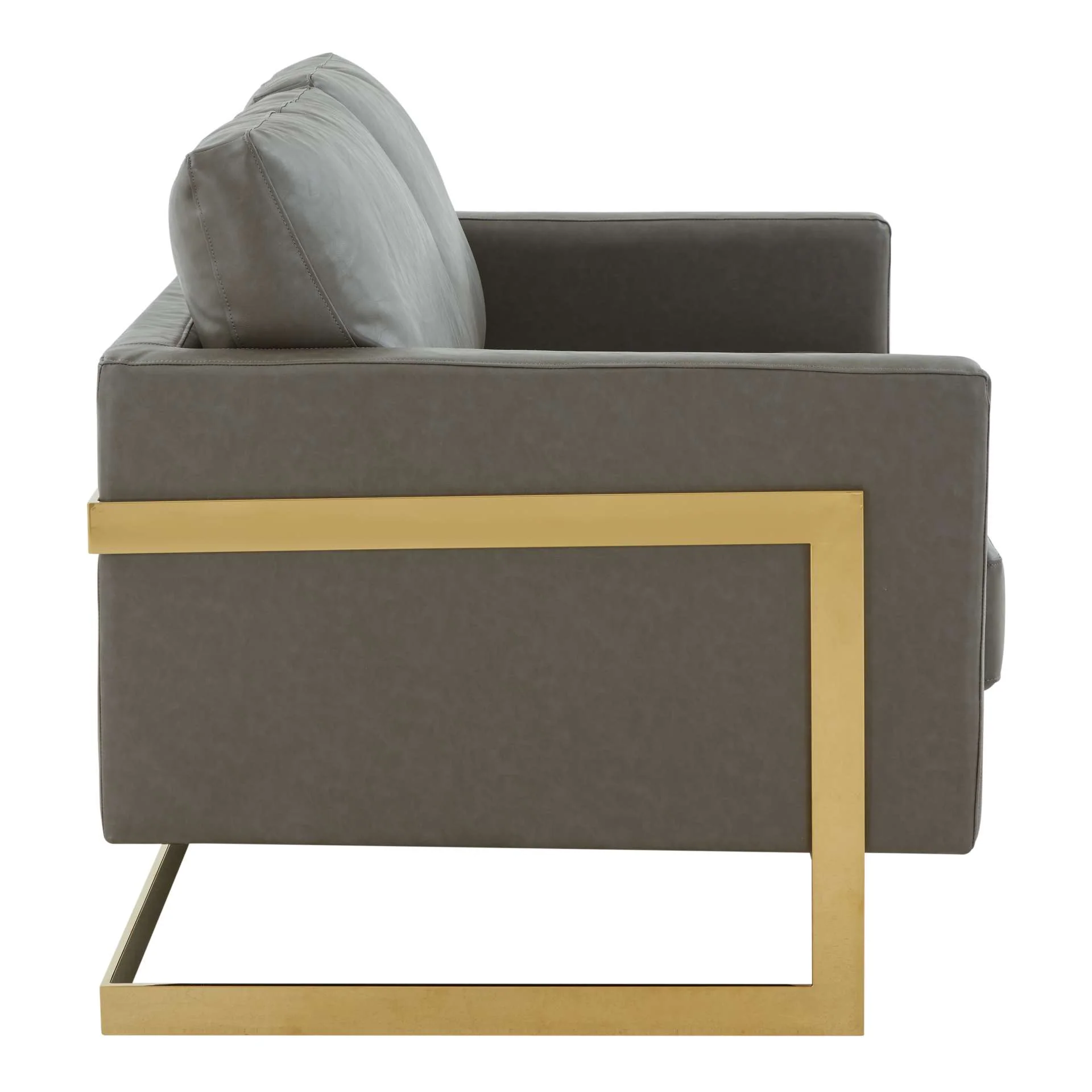 LeisureMod Lincoln Modern Mid-Century Upholstered Leather Loveseat with Gold Frame - Image 16