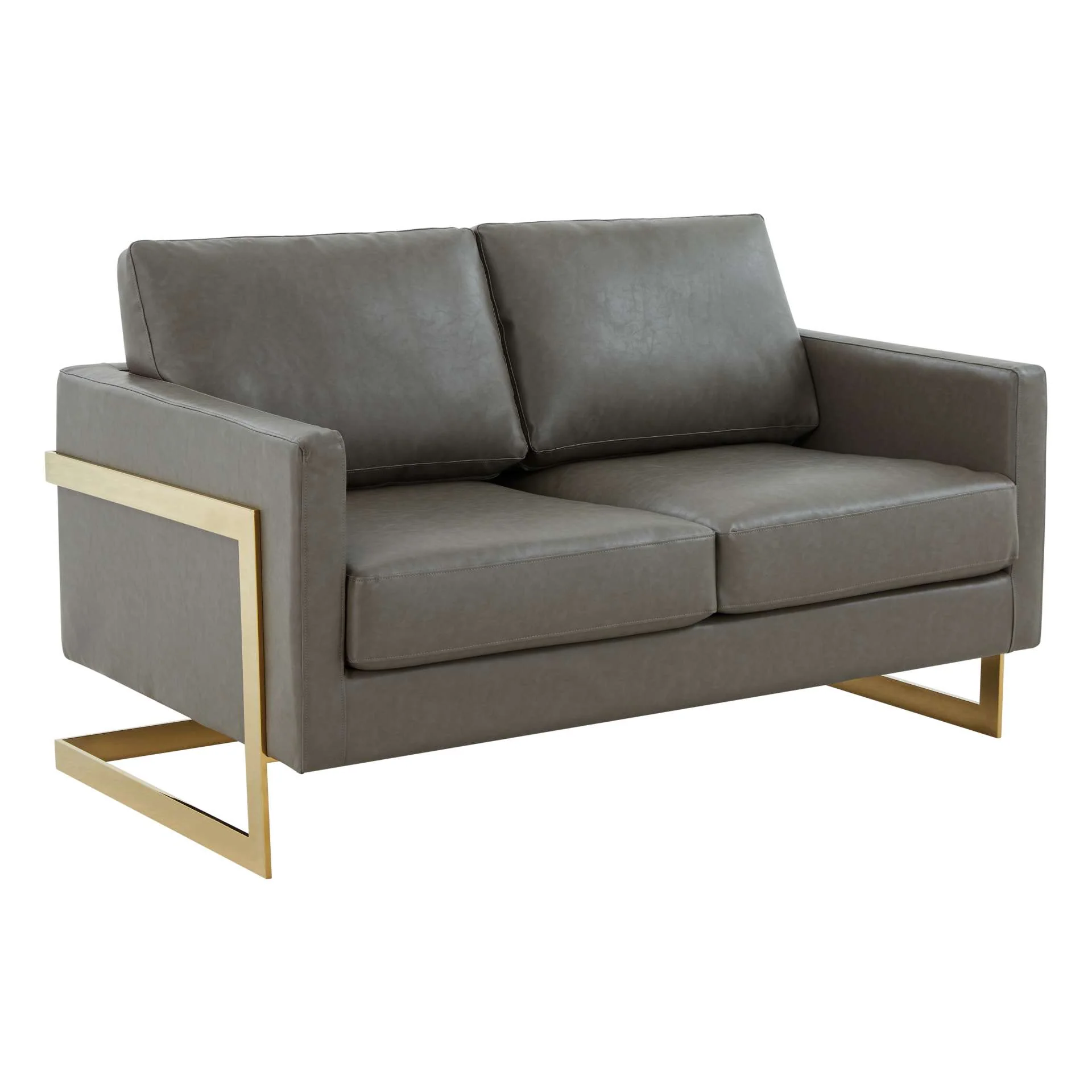 LeisureMod Lincoln Modern Mid-Century Upholstered Leather Loveseat with Gold Frame - Image 17