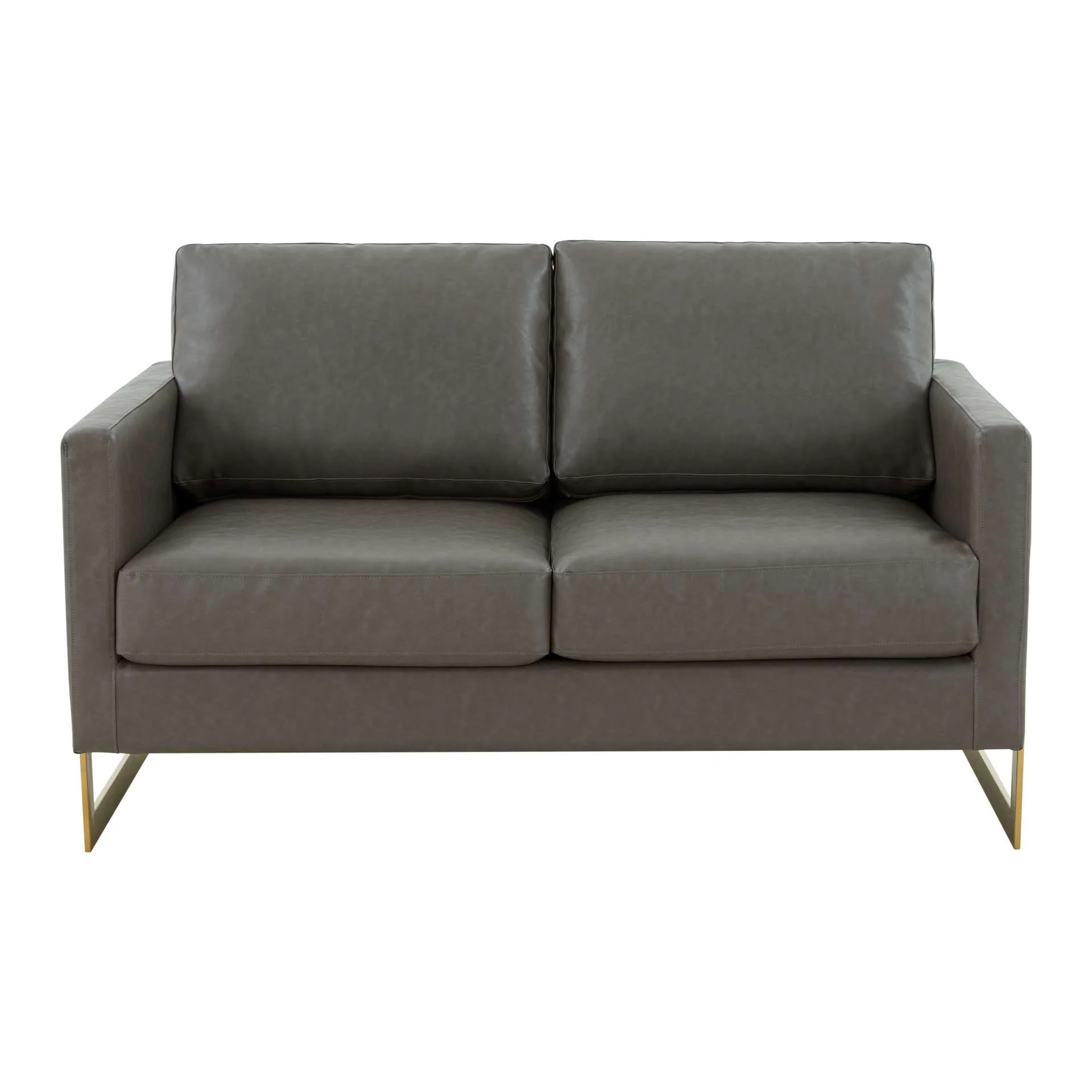 LeisureMod Lincoln Modern Mid-Century Upholstered Leather Loveseat with Gold Frame - Image 18
