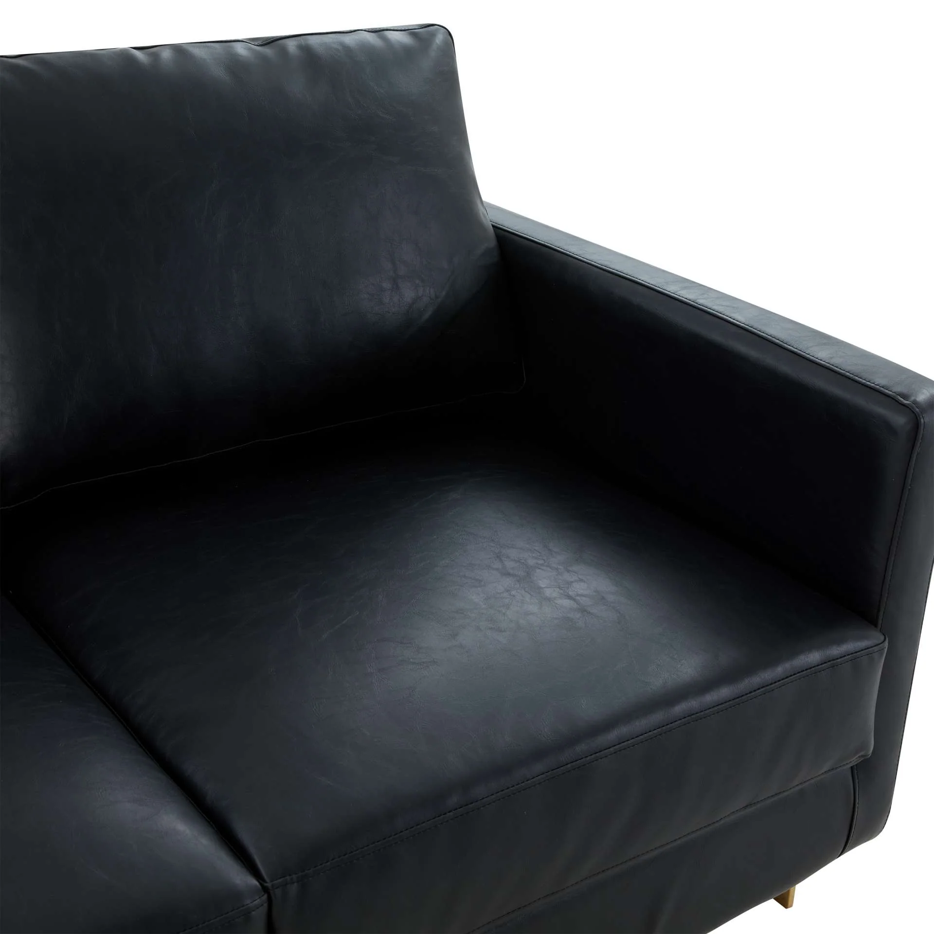 LeisureMod Lincoln Modern Mid-Century Upholstered Leather Loveseat with Gold Frame - Image 2