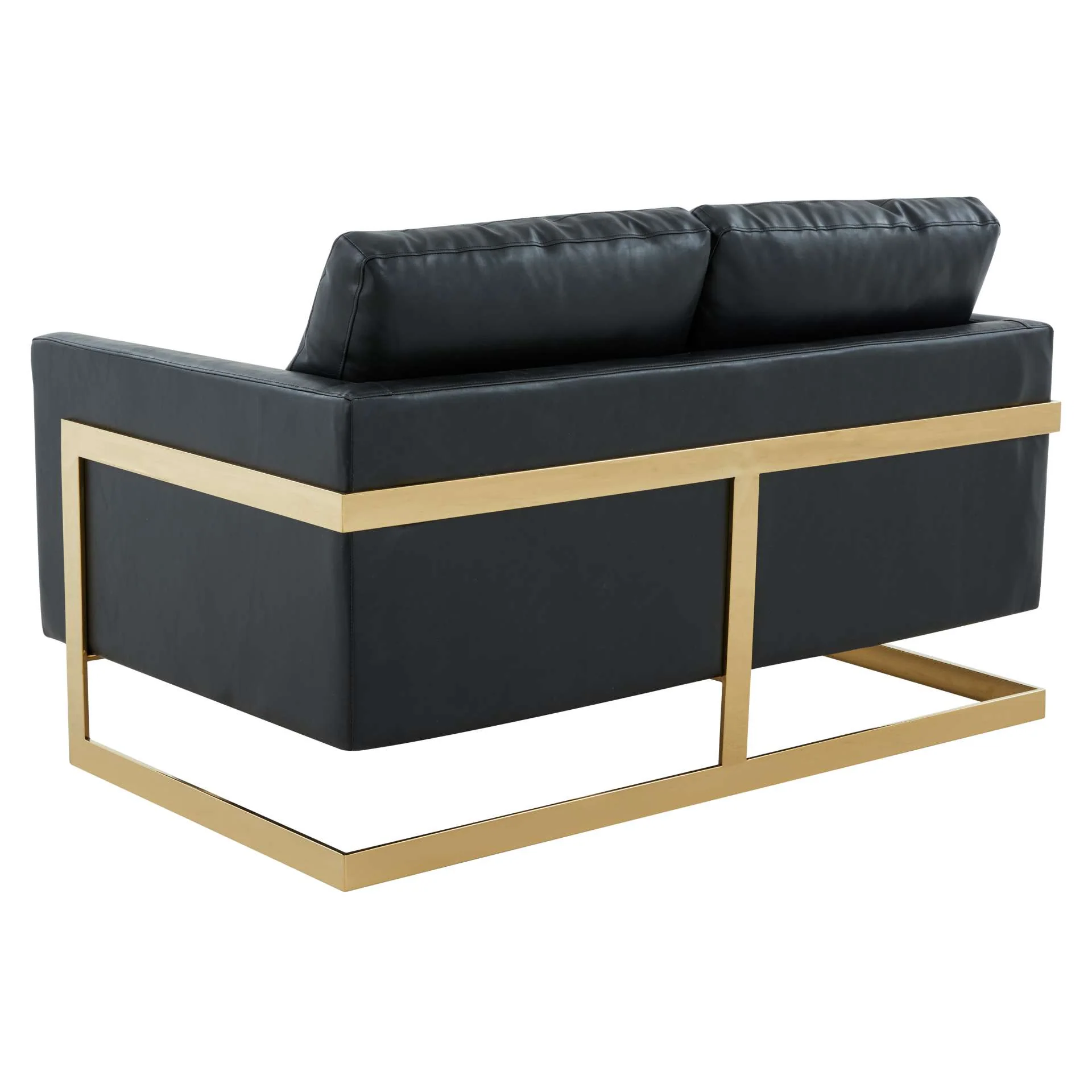 LeisureMod Lincoln Modern Mid-Century Upholstered Leather Loveseat with Gold Frame - Image 3