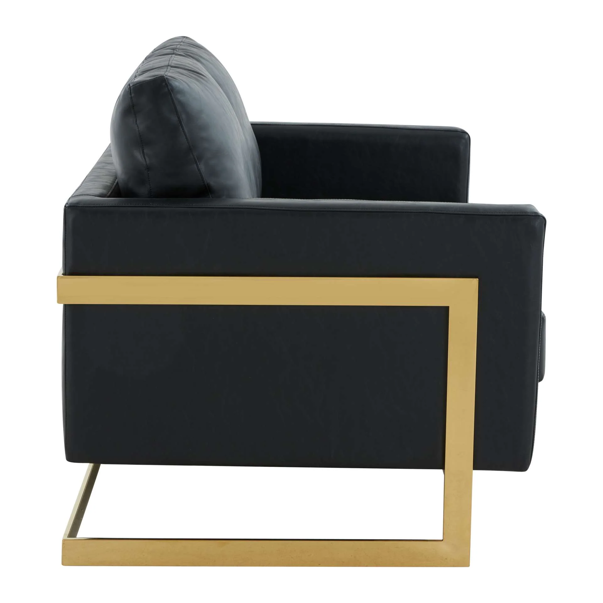 LeisureMod Lincoln Modern Mid-Century Upholstered Leather Loveseat with Gold Frame - Image 4