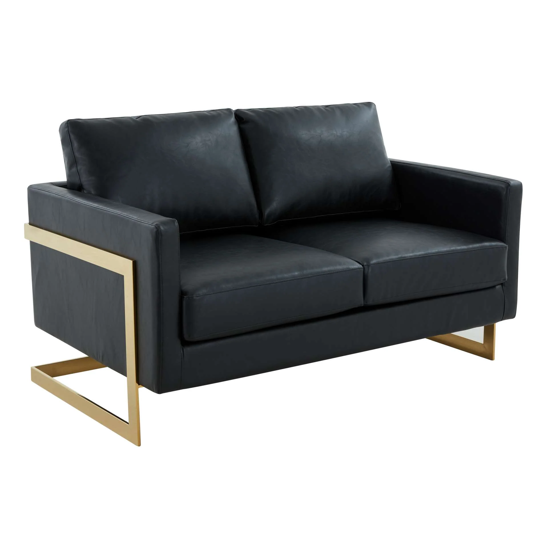 LeisureMod Lincoln Modern Mid-Century Upholstered Leather Loveseat with Gold Frame - Image 5