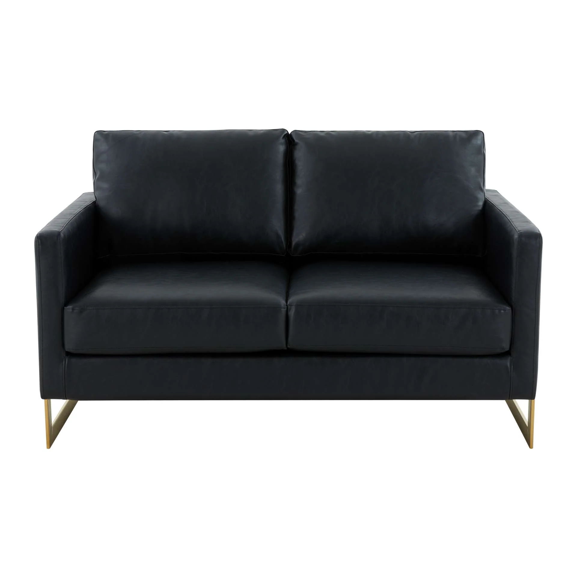 LeisureMod Lincoln Modern Mid-Century Upholstered Leather Loveseat with Gold Frame - Image 6