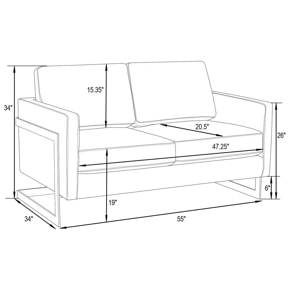 LeisureMod Lincoln Modern Mid-Century Upholstered Leather Loveseat with Gold Frame - Image 7