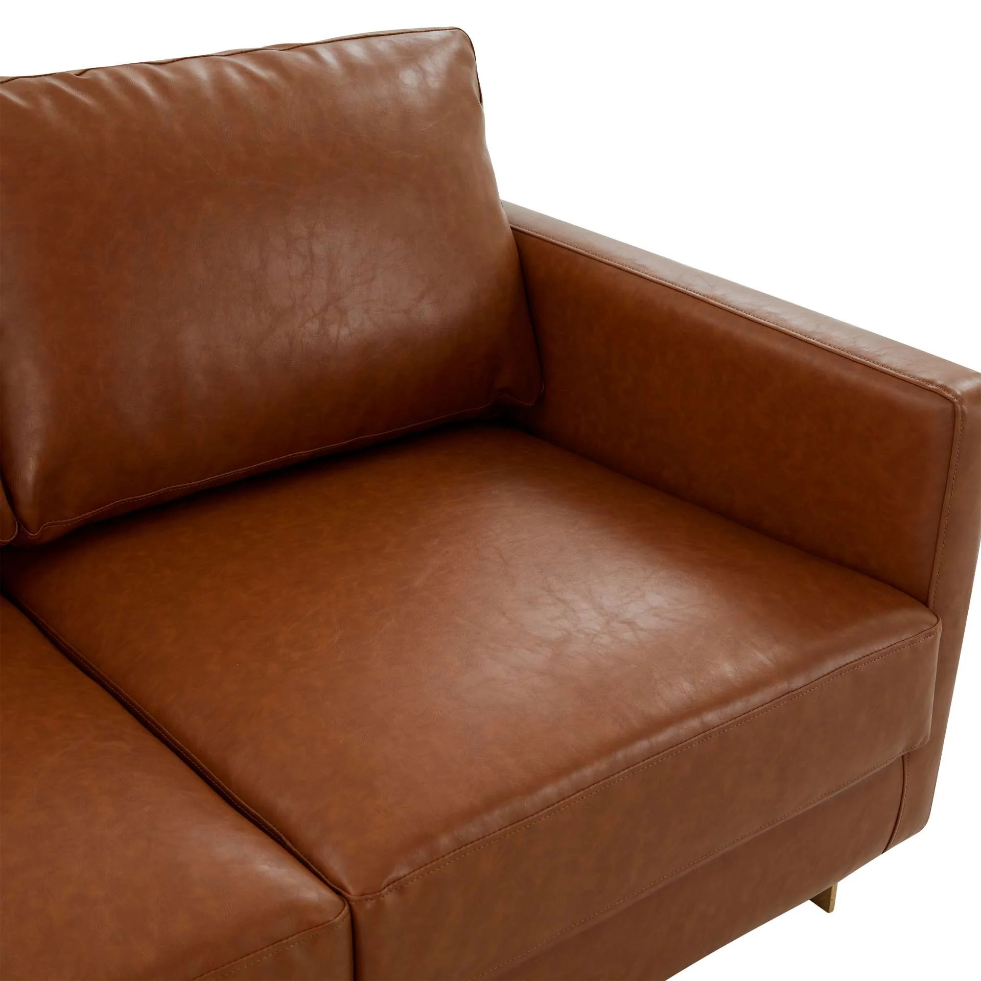 LeisureMod Lincoln Modern Mid-Century Upholstered Leather Loveseat with Gold Frame - Image 8