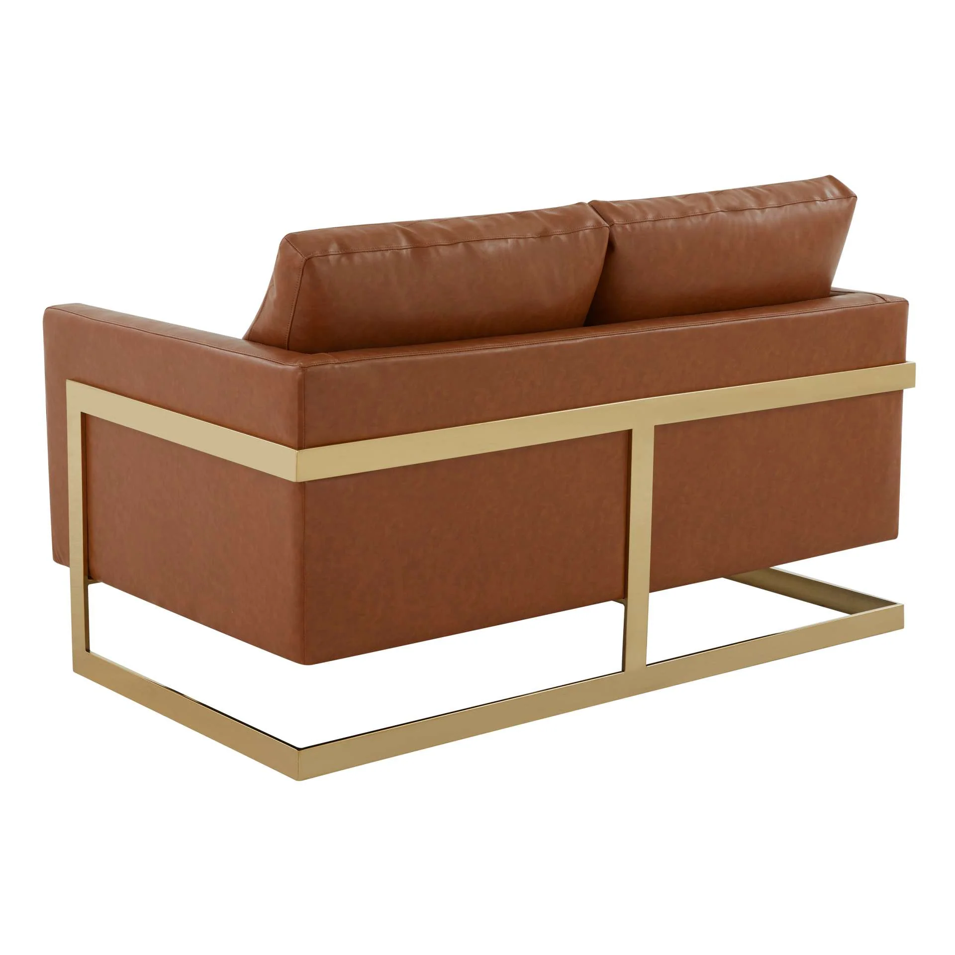 LeisureMod Lincoln Modern Mid-Century Upholstered Leather Loveseat with Gold Frame - Image 9