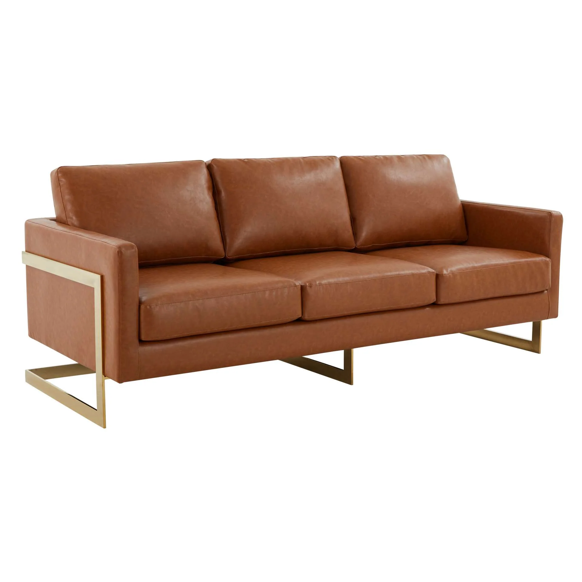 LeisureMod Lincoln Modern Mid-Century Upholstered Leather Sofa with Gold Frame - Image 10