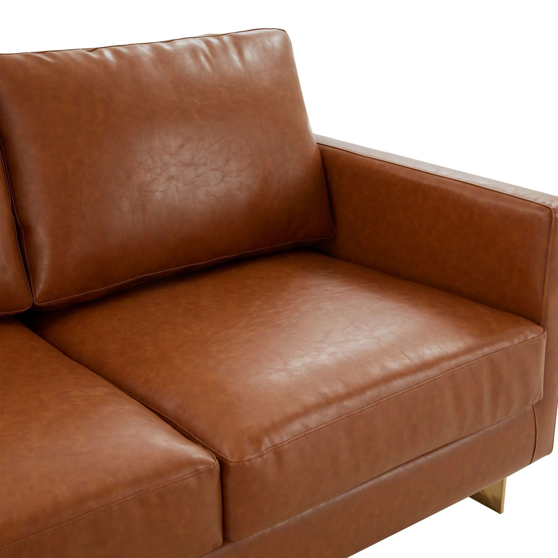 LeisureMod Lincoln Modern Mid-Century Upholstered Leather Sofa with Gold Frame - Image 11