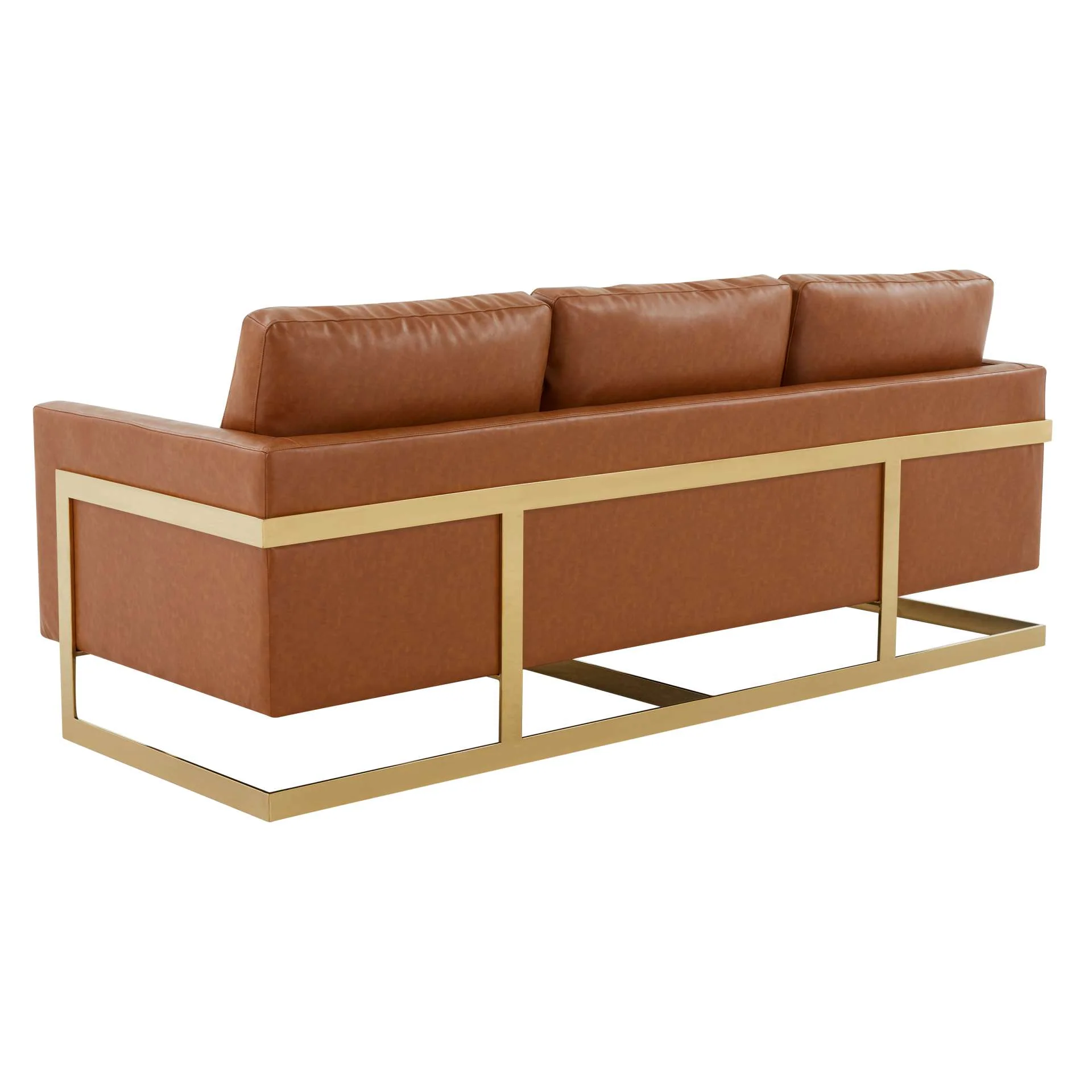 LeisureMod Lincoln Modern Mid-Century Upholstered Leather Sofa with Gold Frame - Image 12