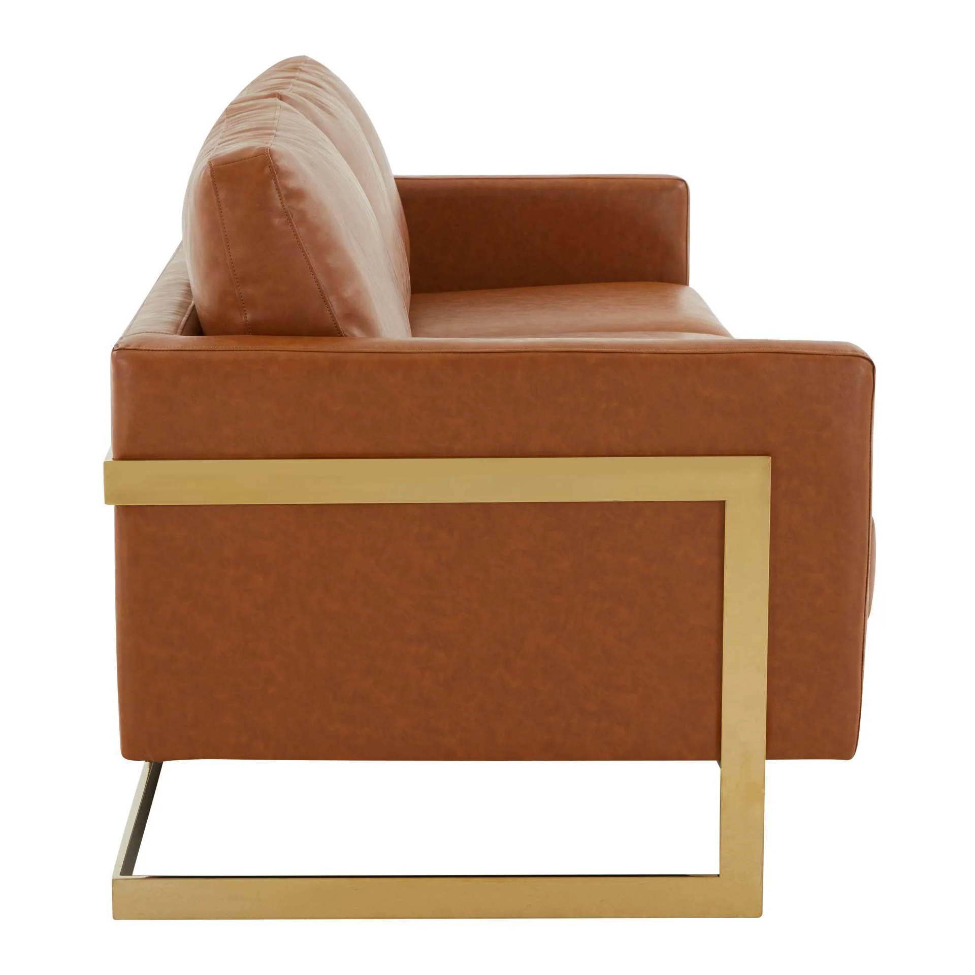 LeisureMod Lincoln Modern Mid-Century Upholstered Leather Sofa with Gold Frame - Image 13