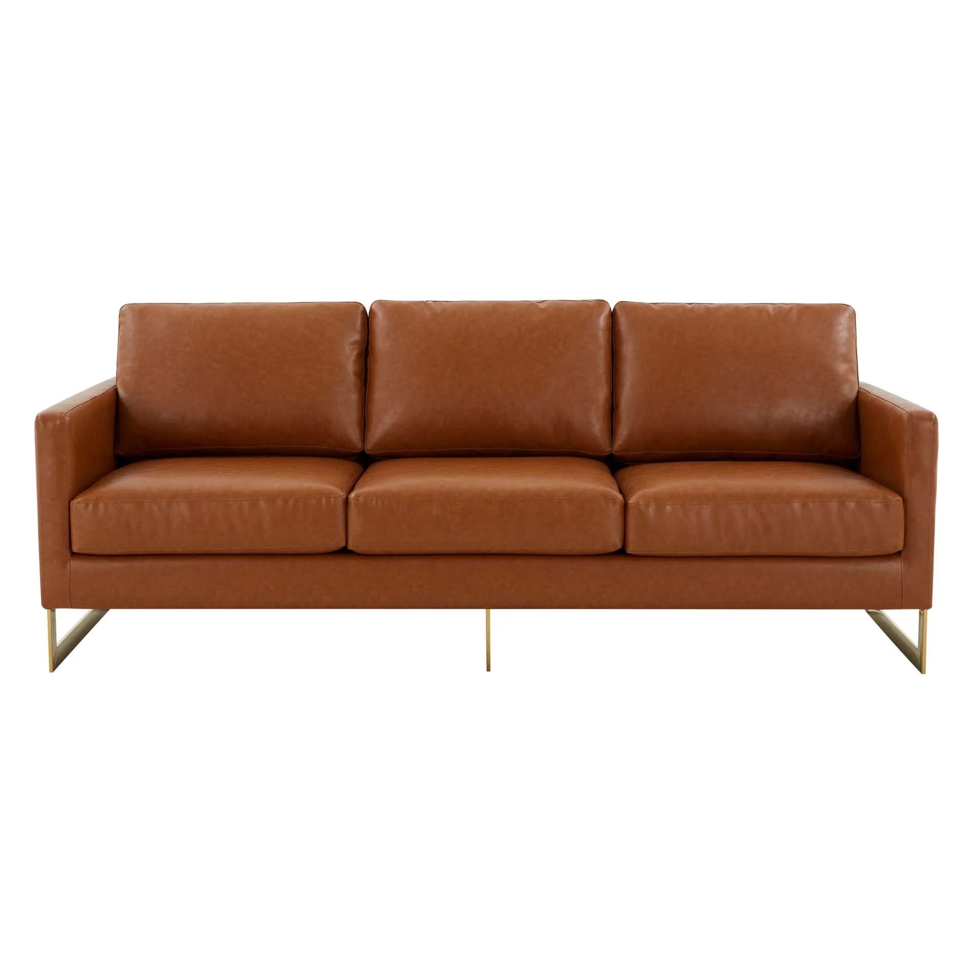 LeisureMod Lincoln Modern Mid-Century Upholstered Leather Sofa with Gold Frame - Image 14