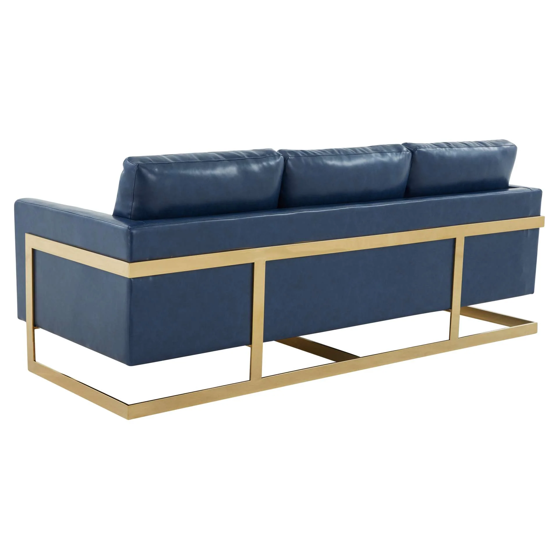 LeisureMod Lincoln Modern Mid-Century Upholstered Leather Sofa with Gold Frame - Image 15