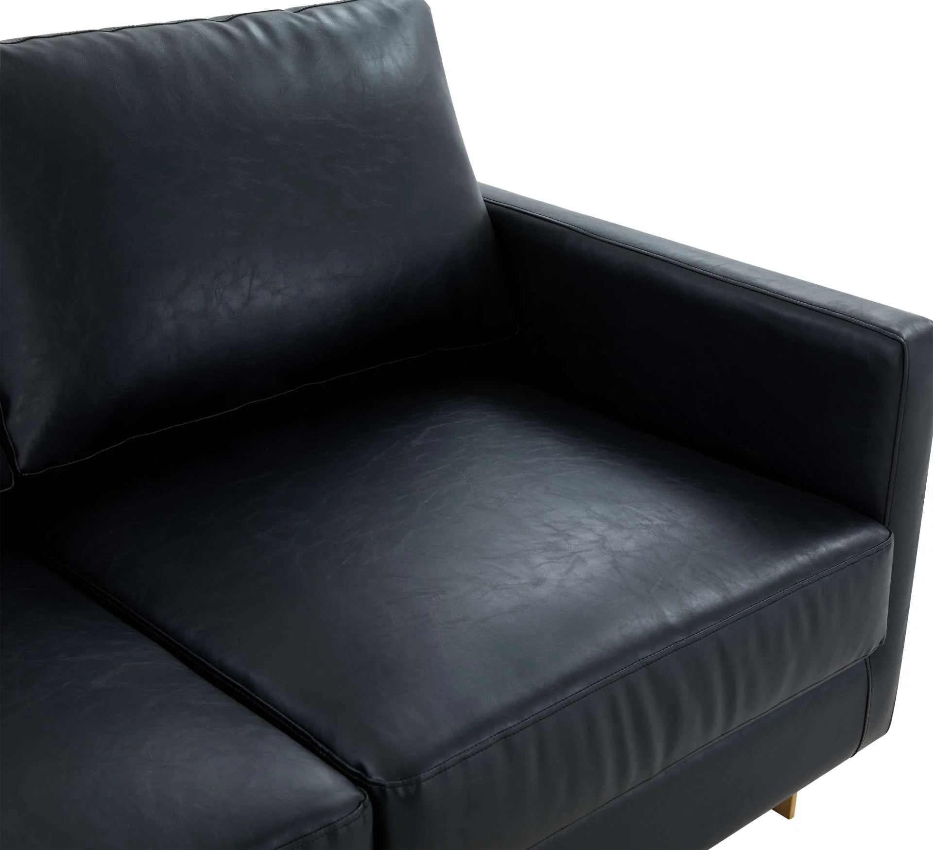 LeisureMod Lincoln Modern Mid-Century Upholstered Leather Sofa with Gold Frame - Image 4