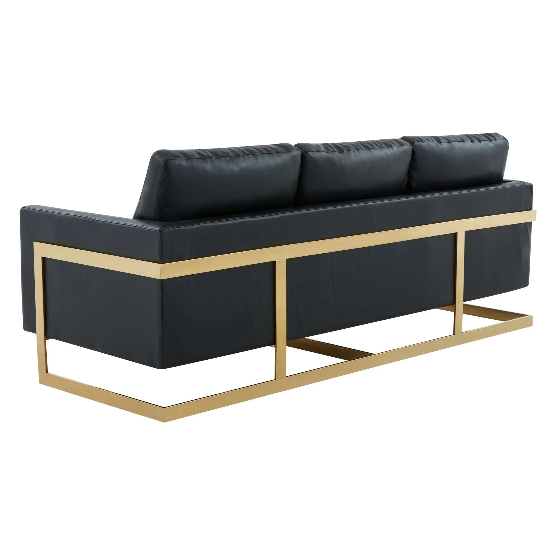 LeisureMod Lincoln Modern Mid-Century Upholstered Leather Sofa with Gold Frame - Image 5