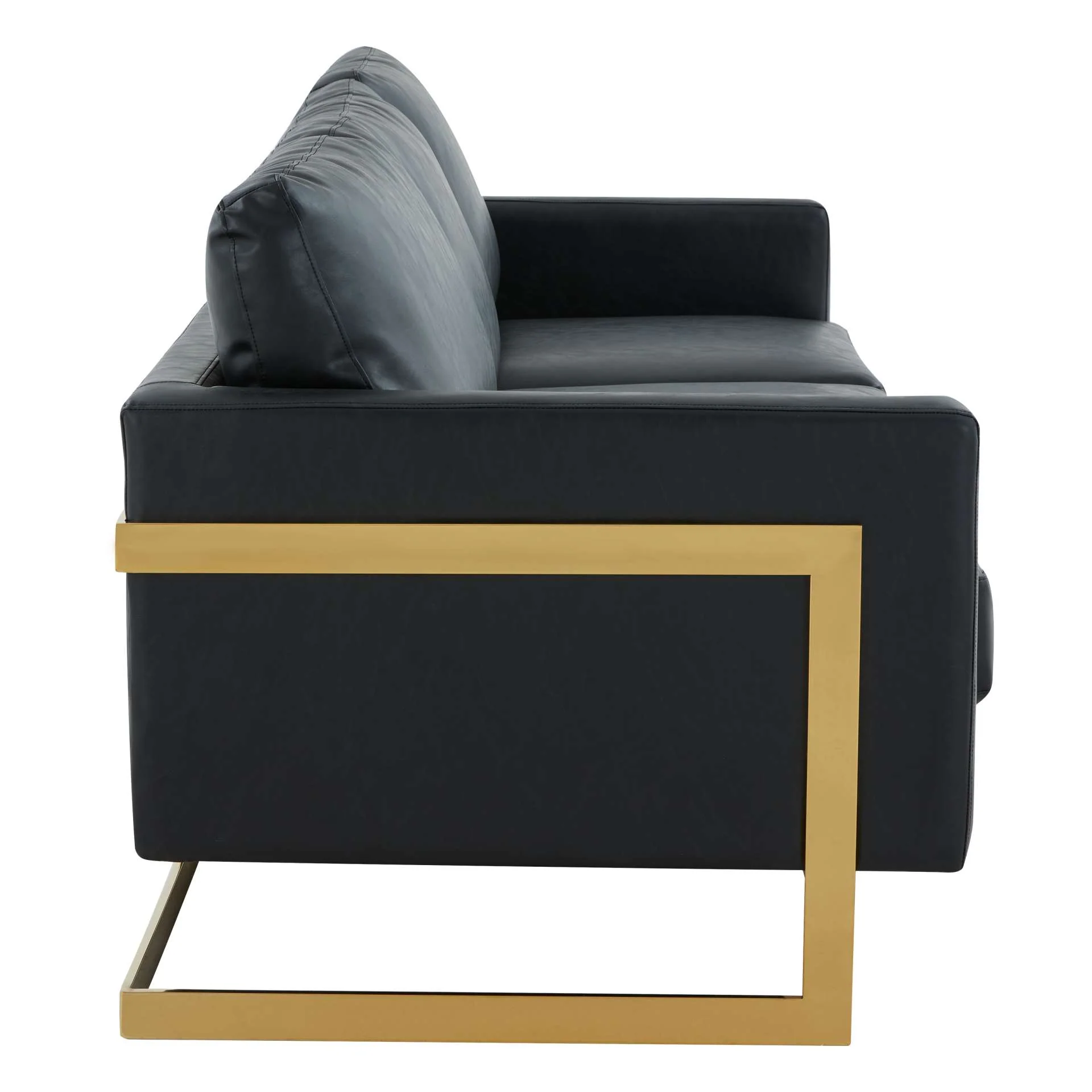 LeisureMod Lincoln Modern Mid-Century Upholstered Leather Sofa with Gold Frame - Image 6