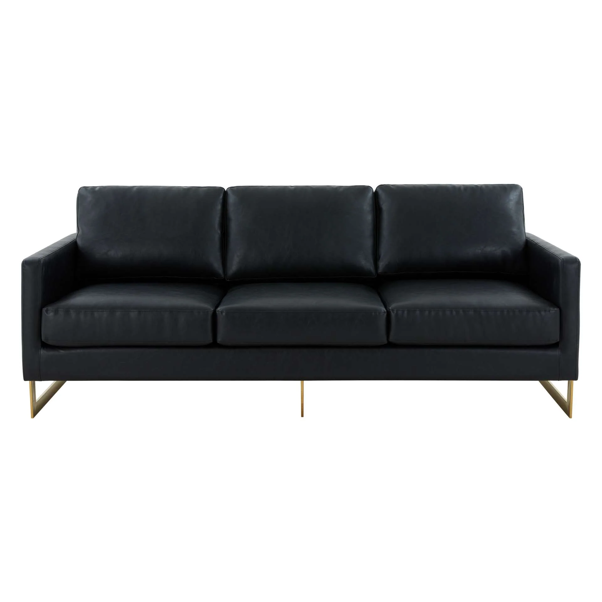 LeisureMod Lincoln Modern Mid-Century Upholstered Leather Sofa with Gold Frame - Image 7