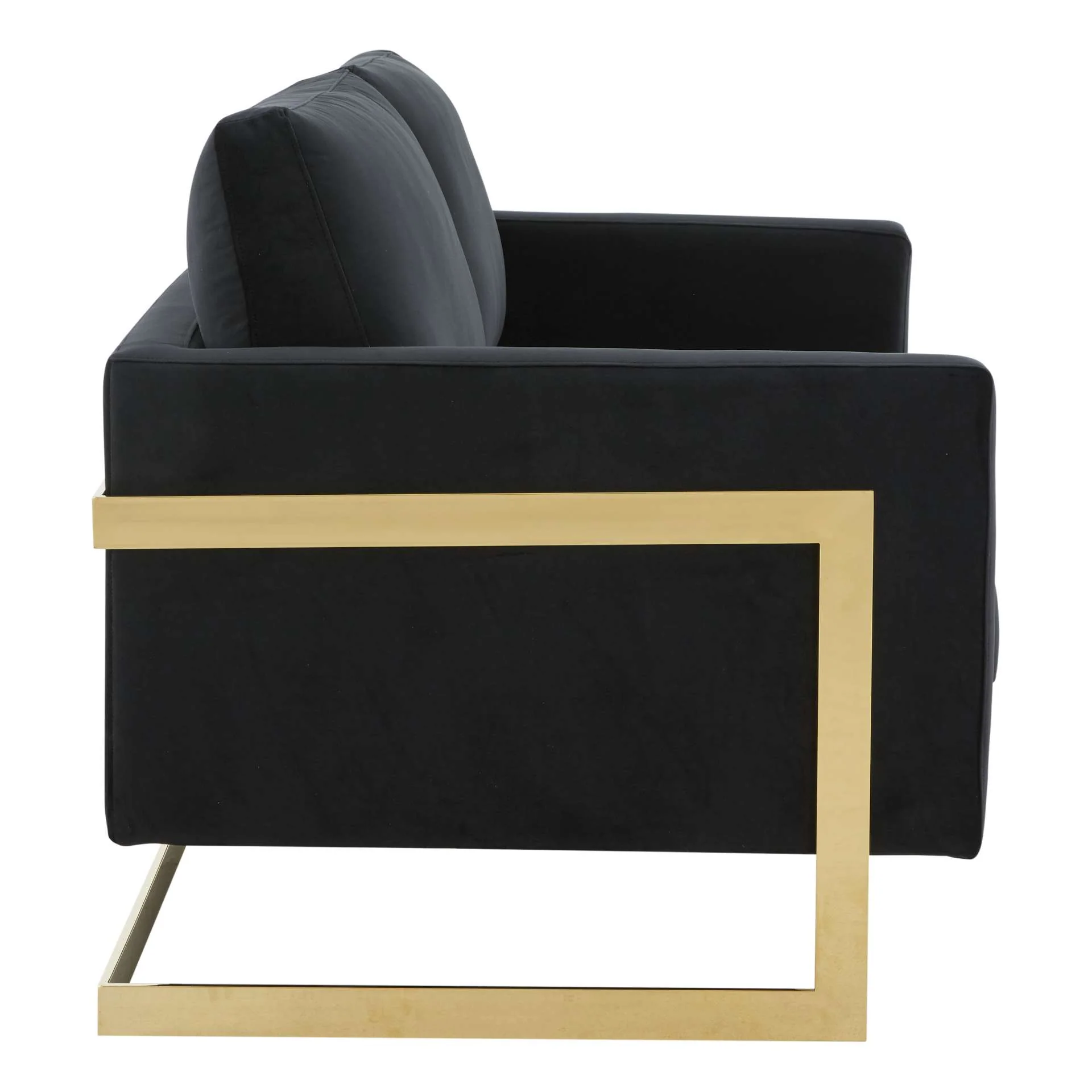 LeisureMod Lincoln Modern Mid-Century Upholstered Velvet Loveseat with Gold Frame - Image 11