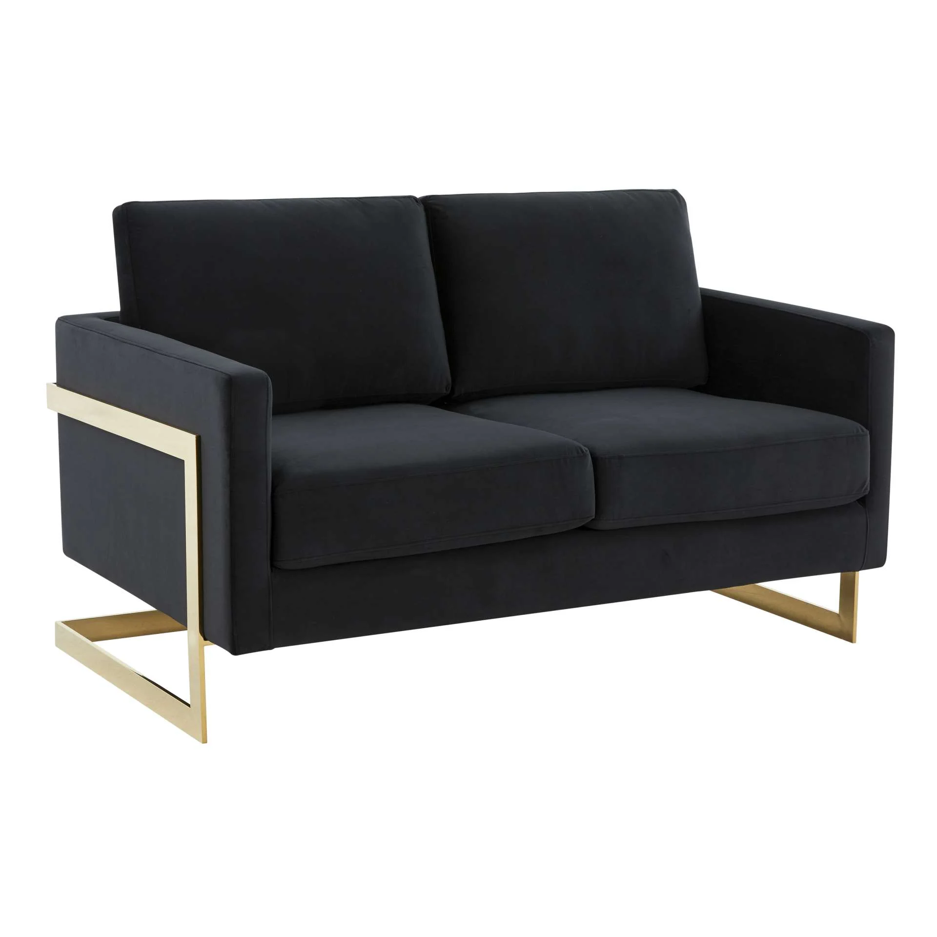 LeisureMod Lincoln Modern Mid-Century Upholstered Velvet Loveseat with Gold Frame - Image 12