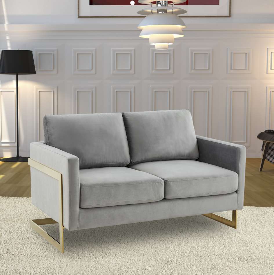 LeisureMod Lincoln Modern Mid-Century Upholstered Velvet Loveseat with Gold Frame - Image 25