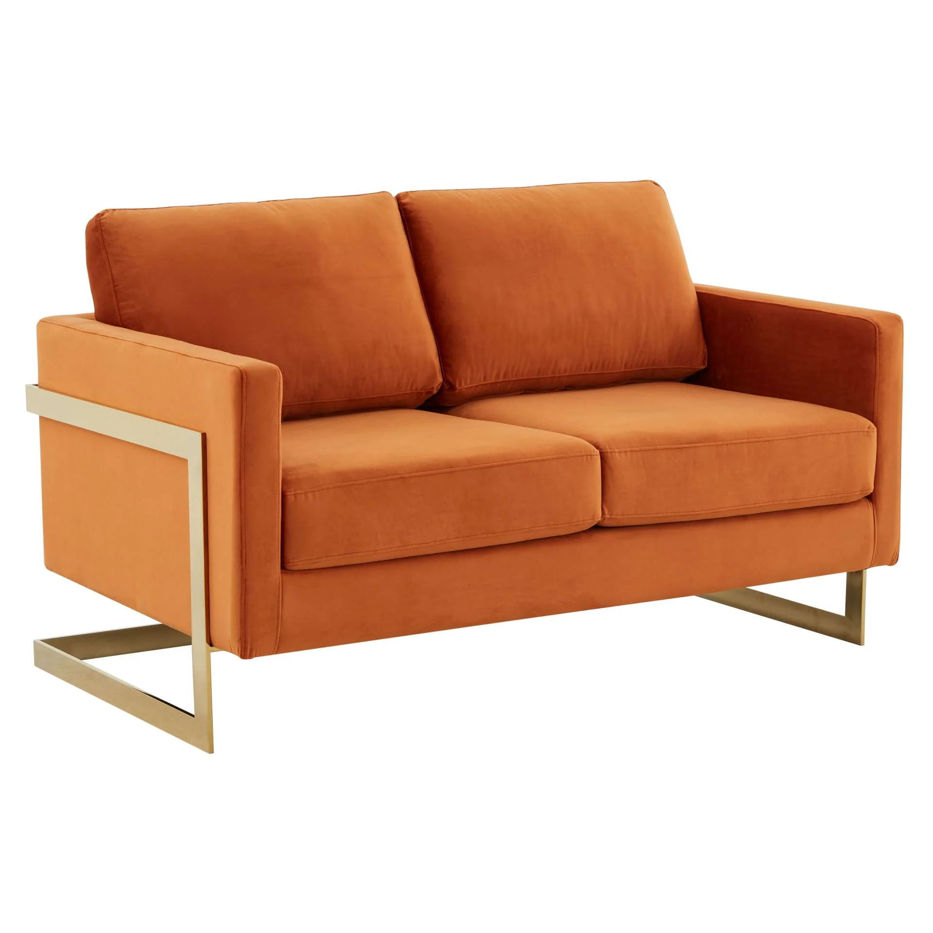LeisureMod Lincoln Modern Mid-Century Upholstered Velvet Loveseat with Gold Frame - Image 29