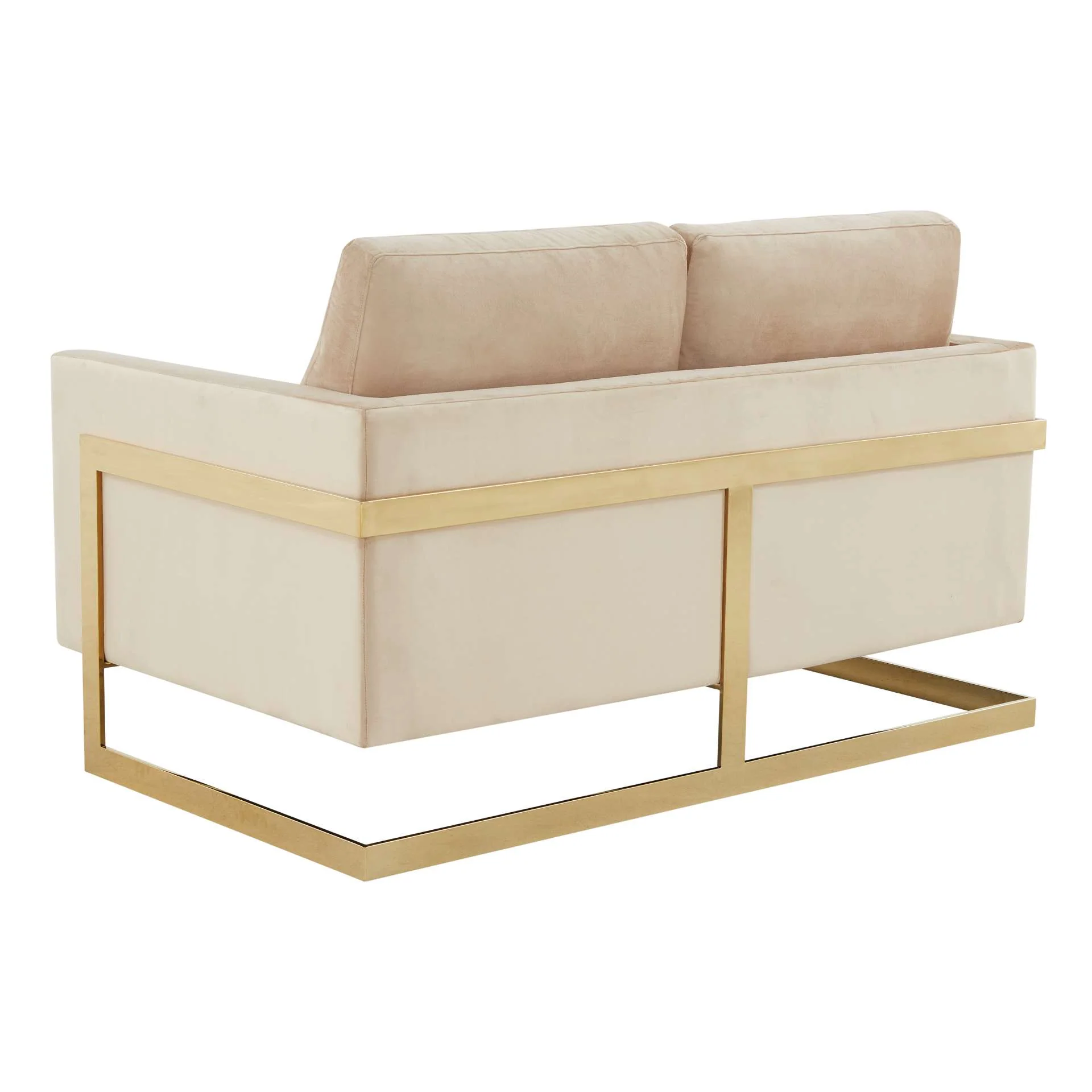 LeisureMod Lincoln Modern Mid-Century Upholstered Velvet Loveseat with Gold Frame - Image 3