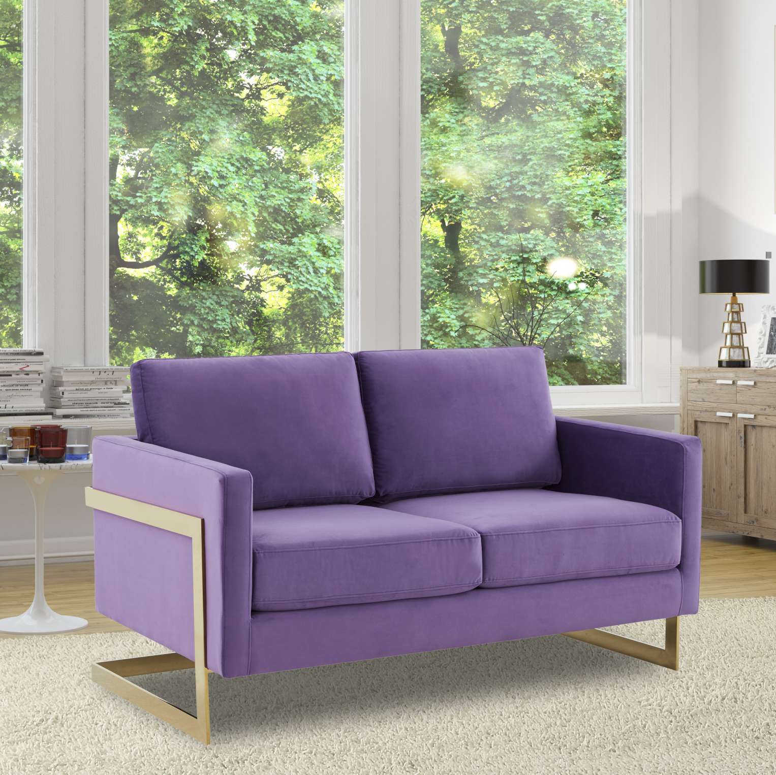 LeisureMod Lincoln Modern Mid-Century Upholstered Velvet Loveseat with Gold Frame - Image 32