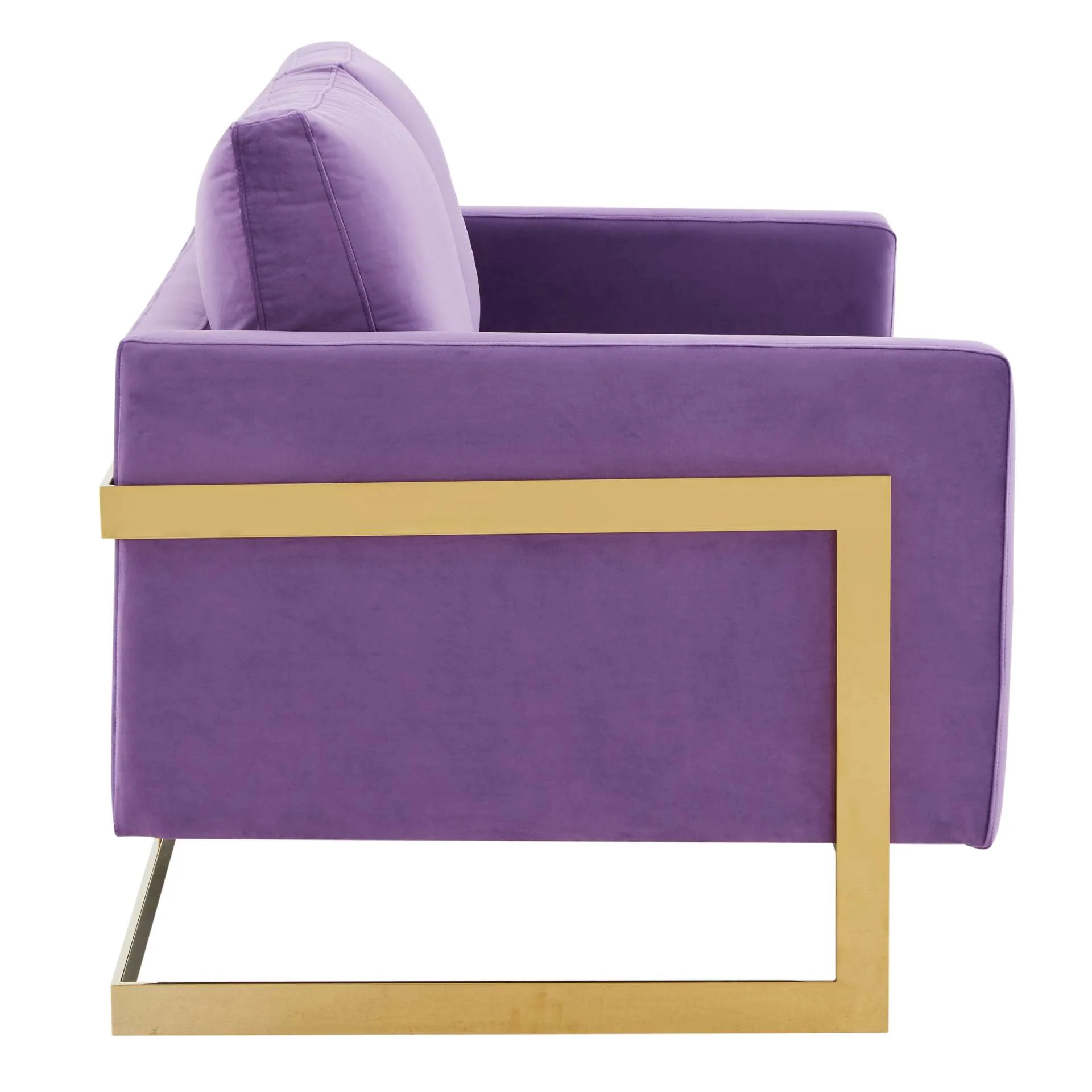LeisureMod Lincoln Modern Mid-Century Upholstered Velvet Loveseat with Gold Frame - Image 35
