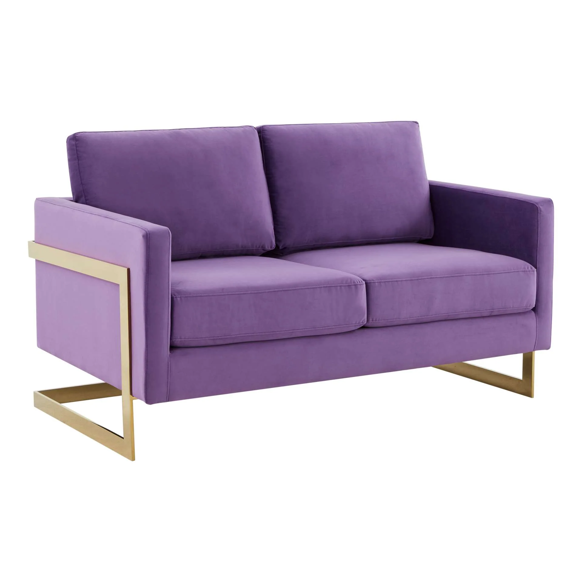LeisureMod Lincoln Modern Mid-Century Upholstered Velvet Loveseat with Gold Frame - Image 36