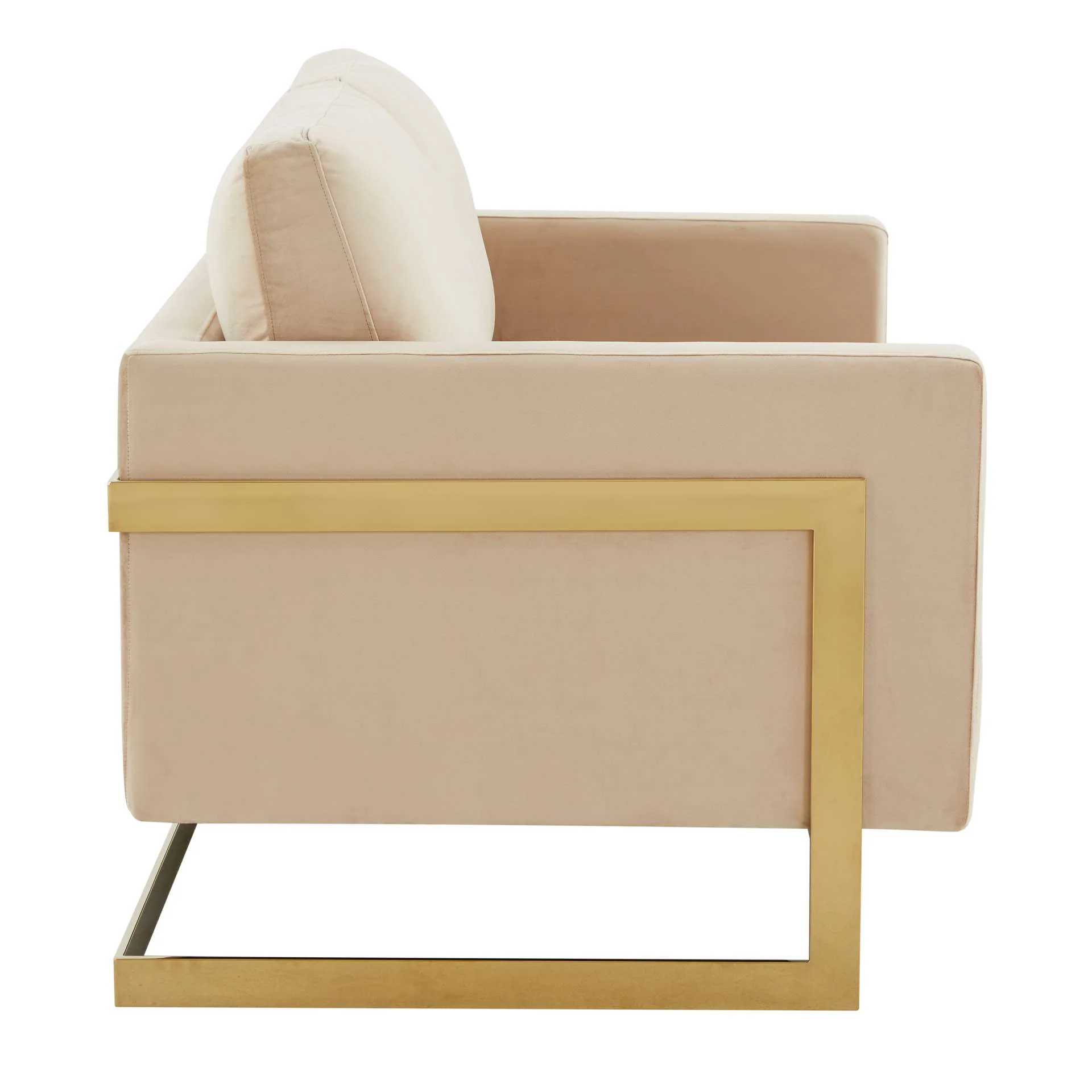 LeisureMod Lincoln Modern Mid-Century Upholstered Velvet Loveseat with Gold Frame - Image 4
