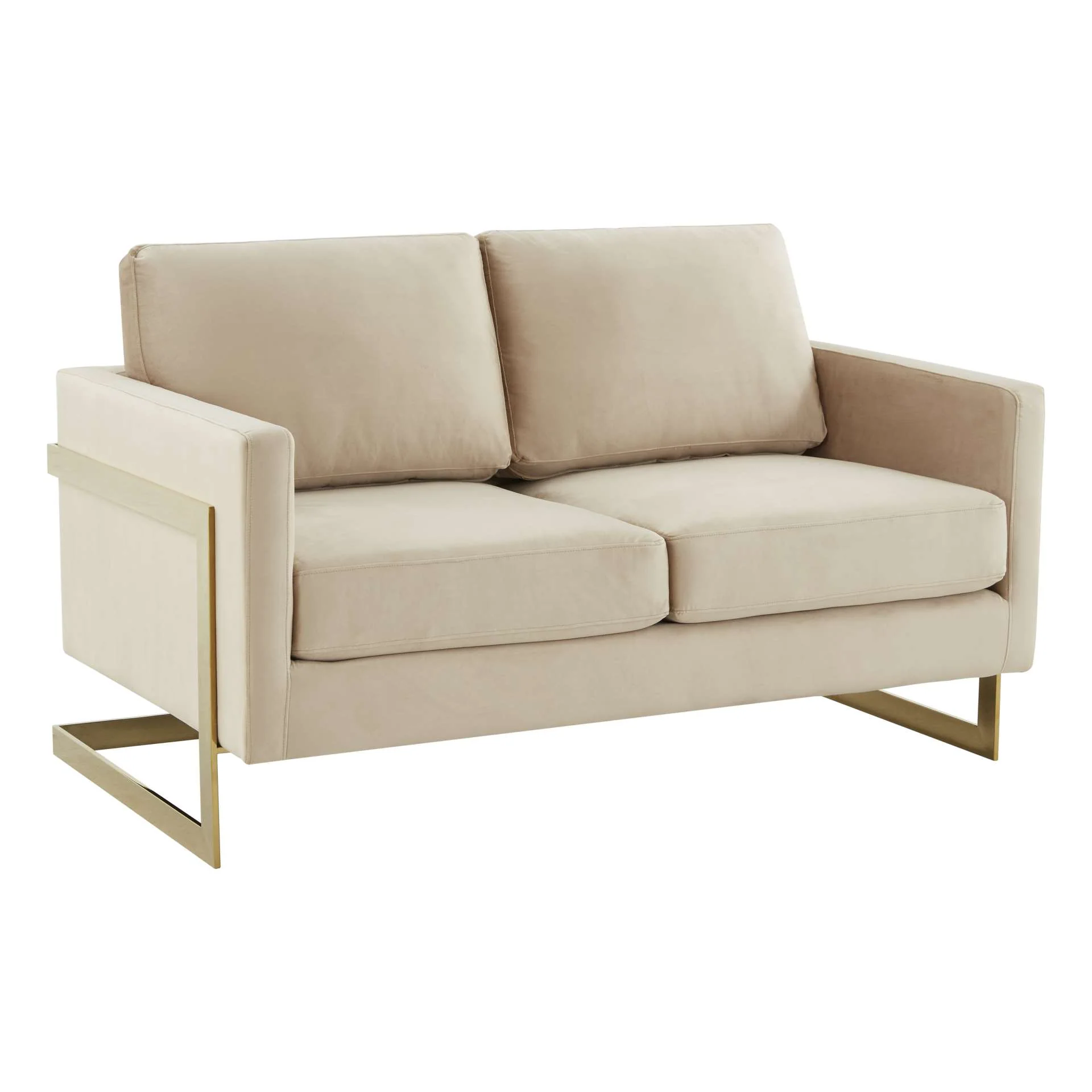 LeisureMod Lincoln Modern Mid-Century Upholstered Velvet Loveseat with Gold Frame - Image 5