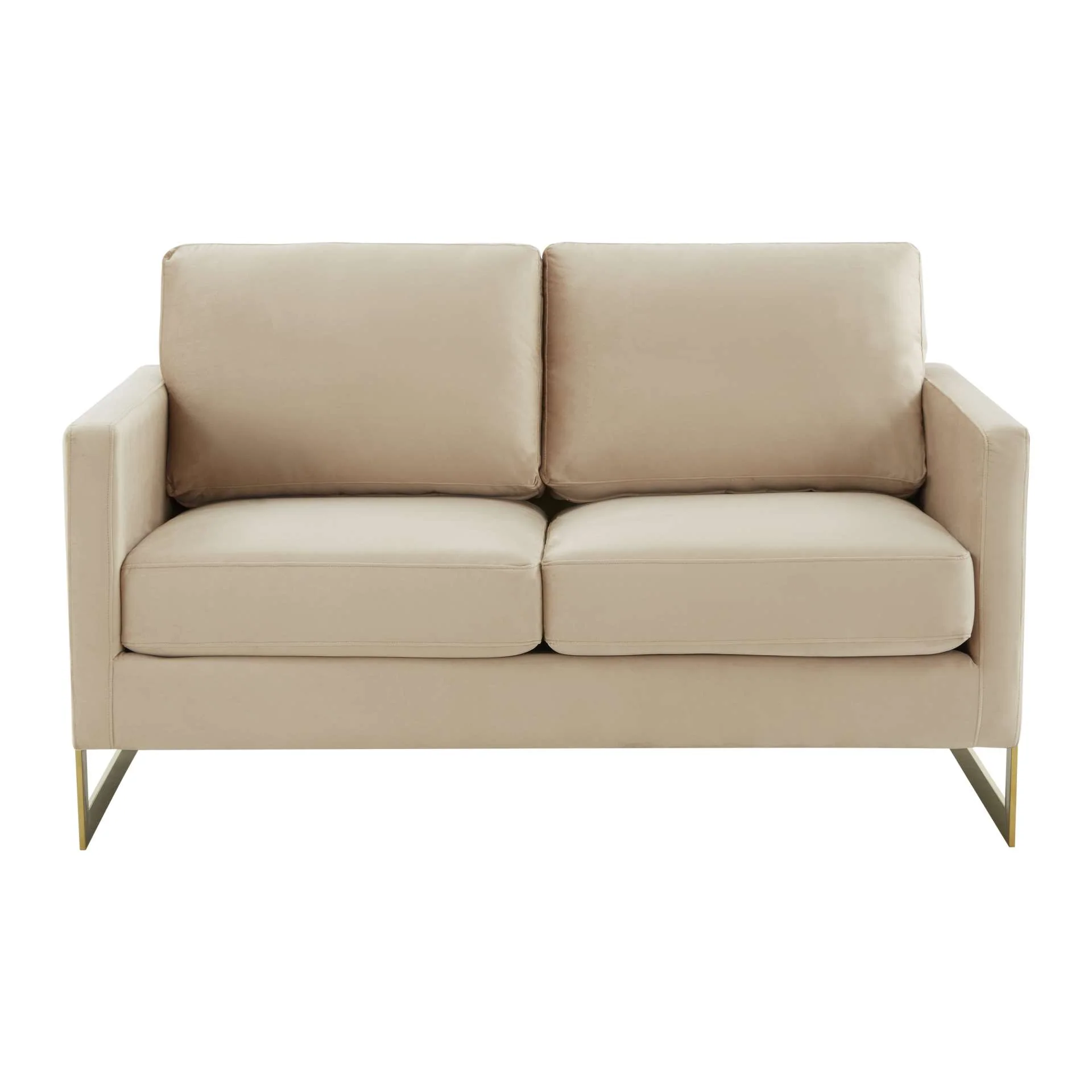 LeisureMod Lincoln Modern Mid-Century Upholstered Velvet Loveseat with Gold Frame - Image 6