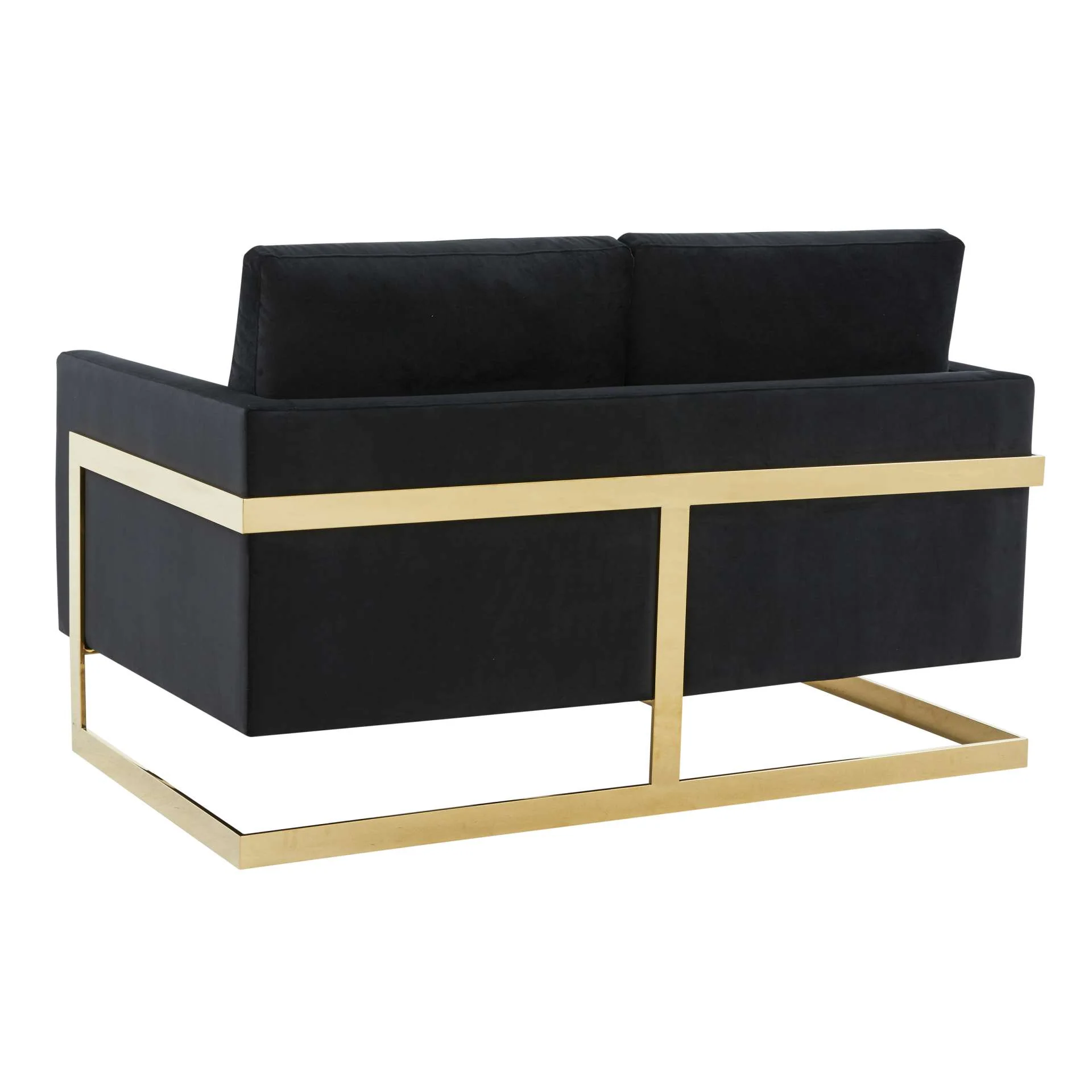 LeisureMod Lincoln Modern Mid-Century Upholstered Velvet Loveseat with Gold Frame - Image 9
