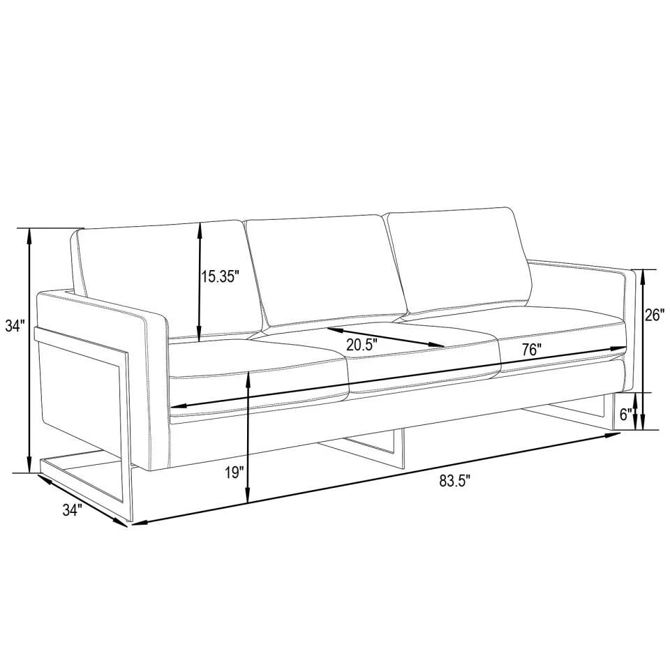 LeisureMod Lincoln Modern Mid-Century Upholstered Velvet Sofa with Gold Frame - Image 10