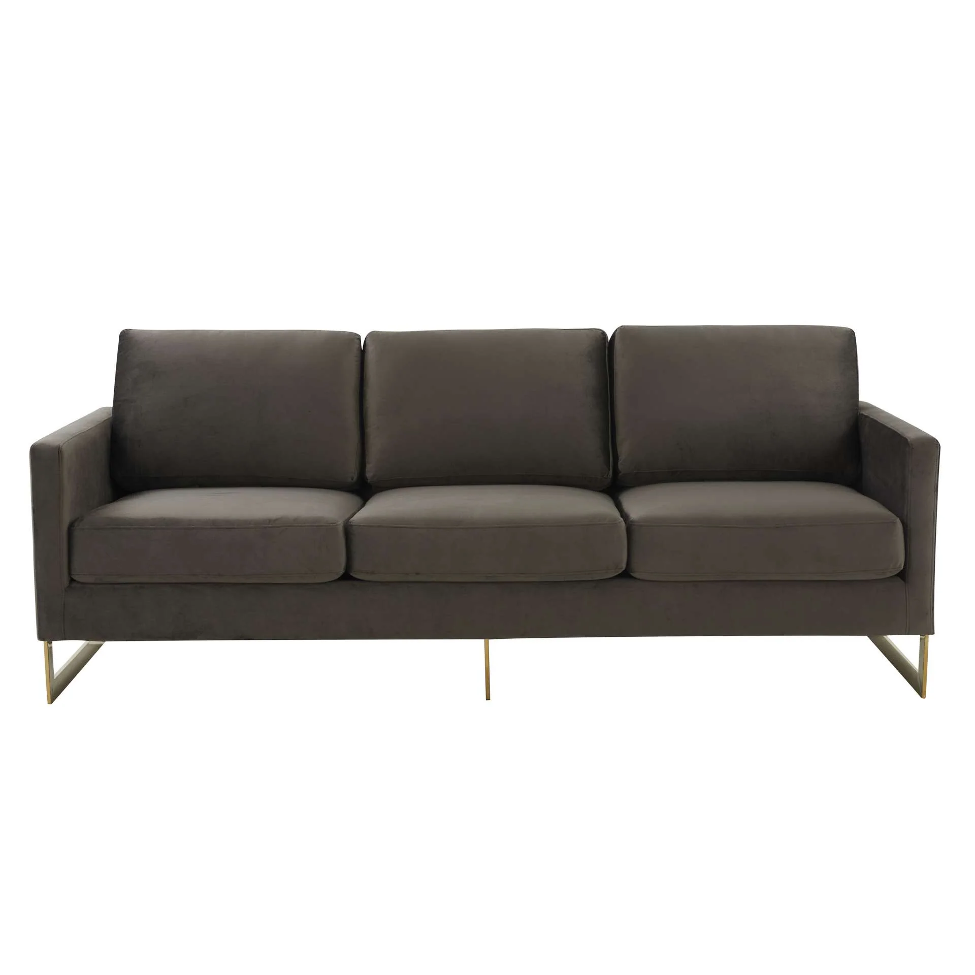 LeisureMod Lincoln Modern Mid-Century Upholstered Velvet Sofa with Gold Frame - Image 14