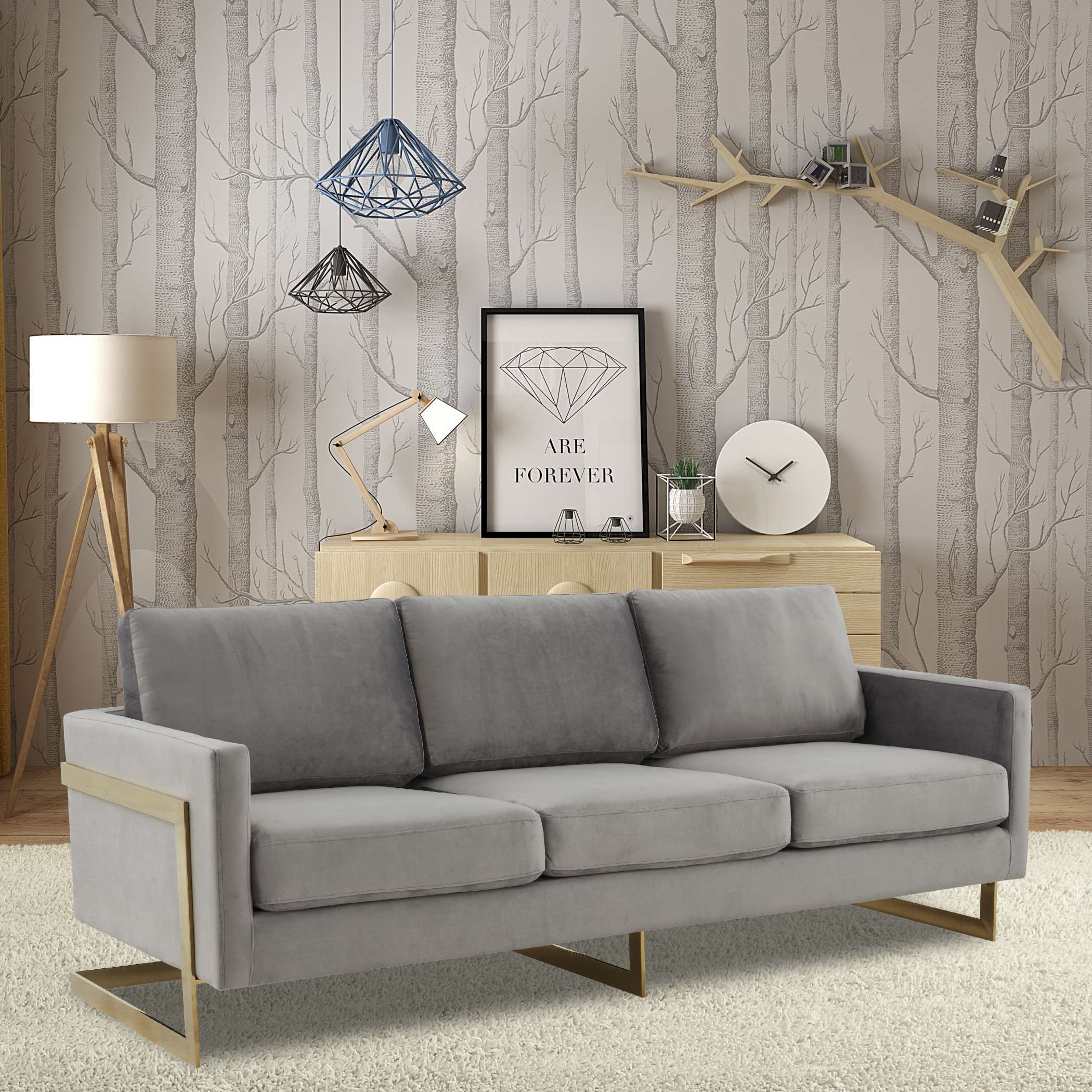 LeisureMod Lincoln Modern Mid-Century Upholstered Velvet Sofa with Gold Frame - Image 15