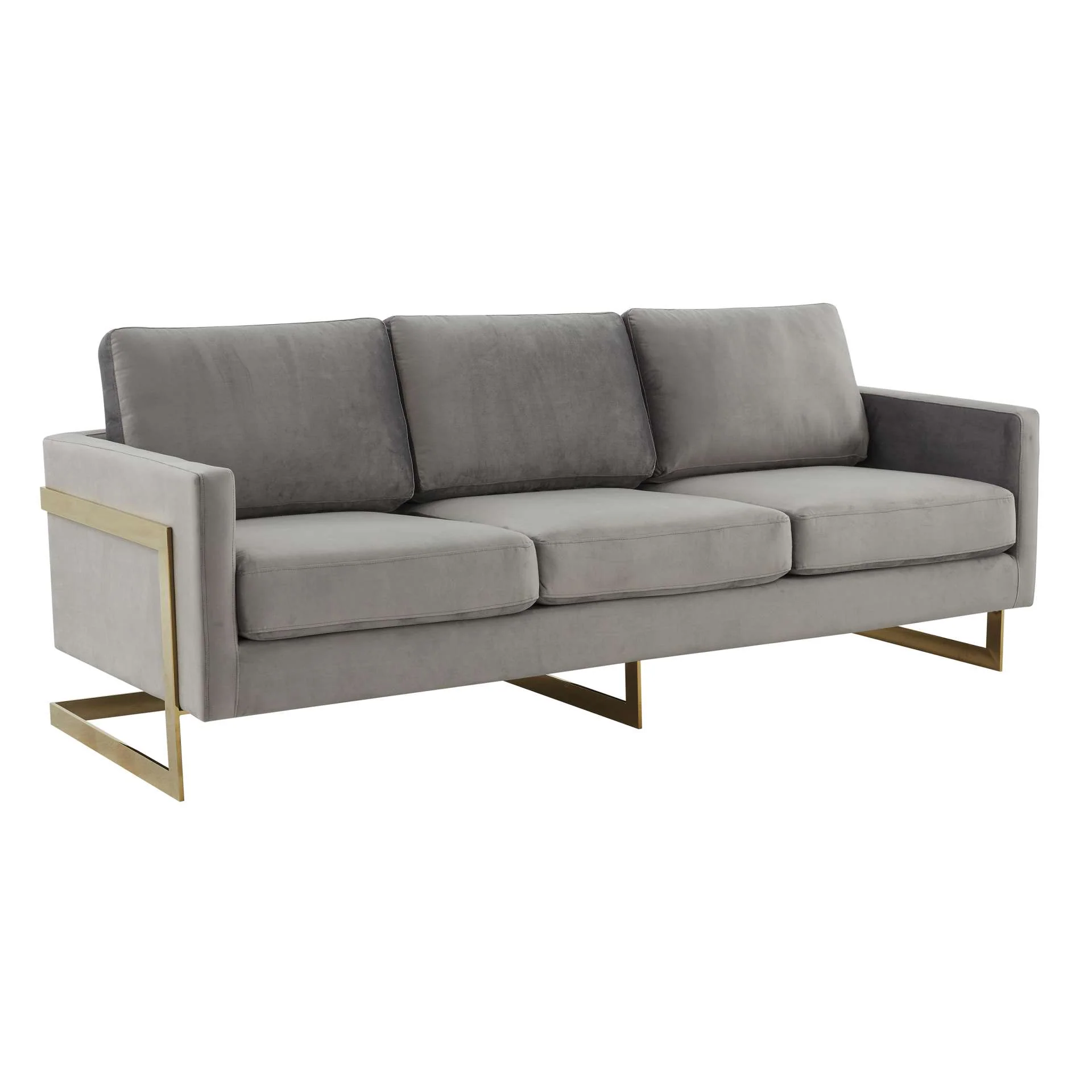 LeisureMod Lincoln Modern Mid-Century Upholstered Velvet Sofa with Gold Frame - Image 16
